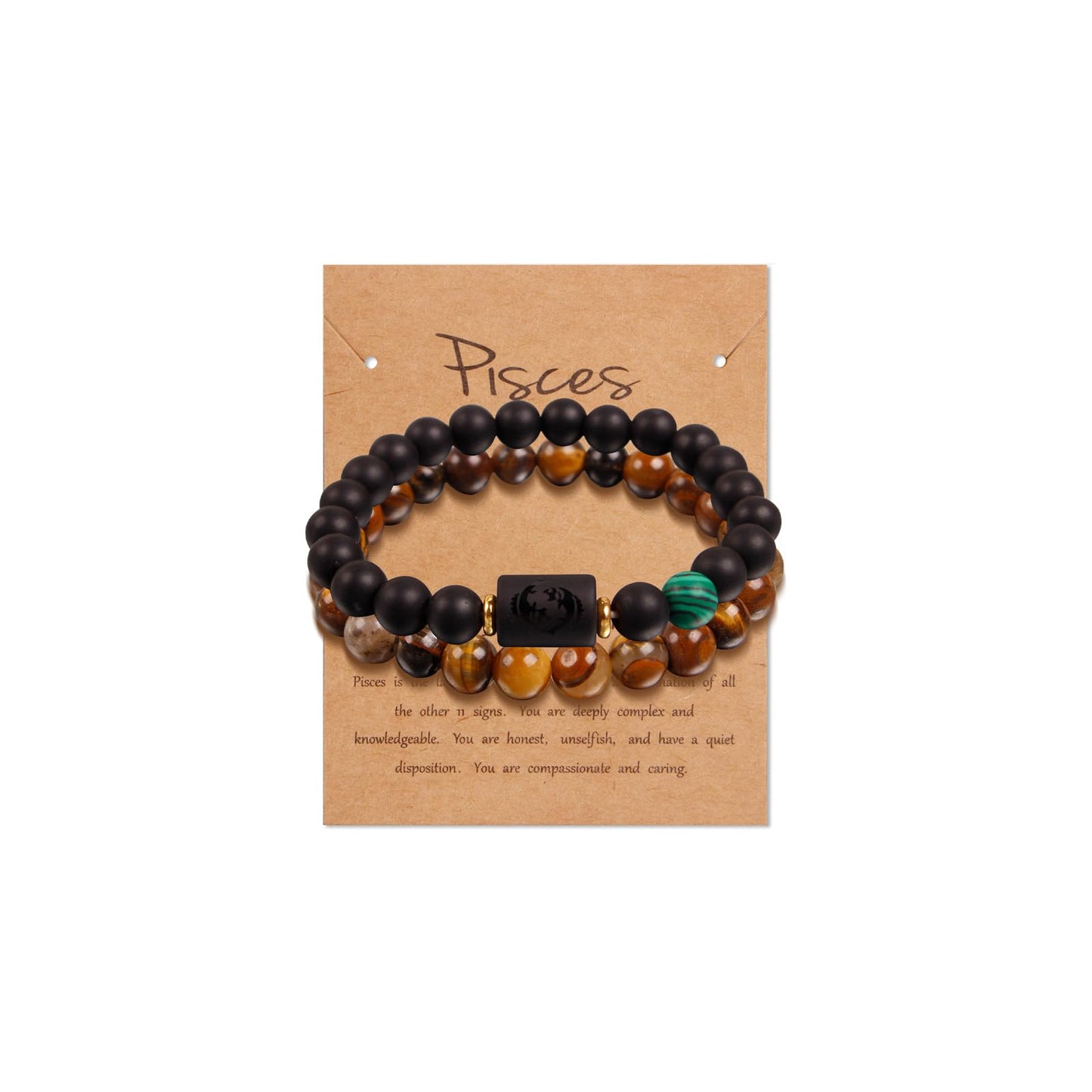 Zodiac Bracelets for Women Pisces Black Obsidian Bracelet Constellation Horoscope Bracelets Crystal Tiger Eye Beads Bracelet Jewelry 2 Pcs