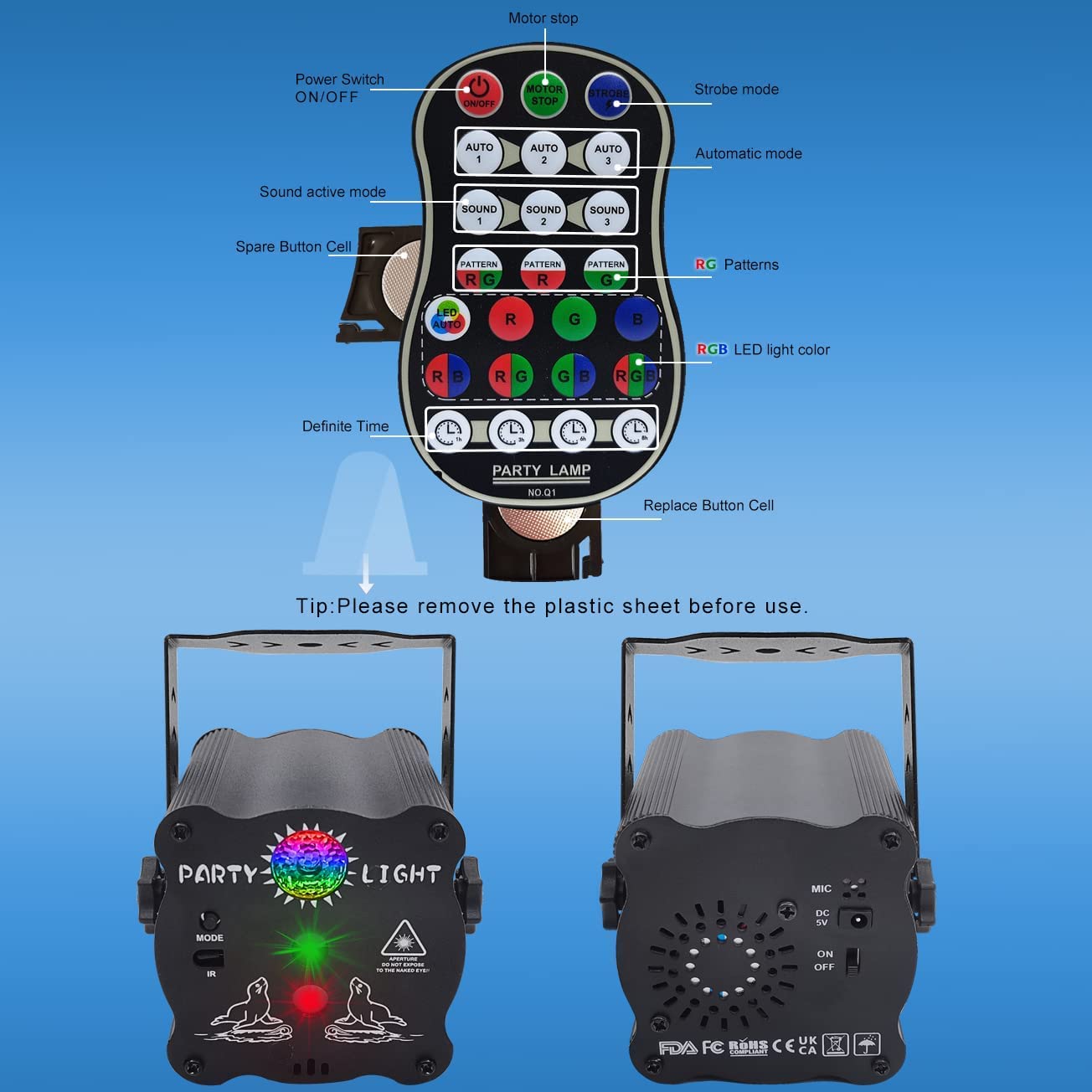 ljnyiwan Party Lights DJ Disco Lights, Sound Activated with Remote Control for Dance Party Karaoke Living Room Pub