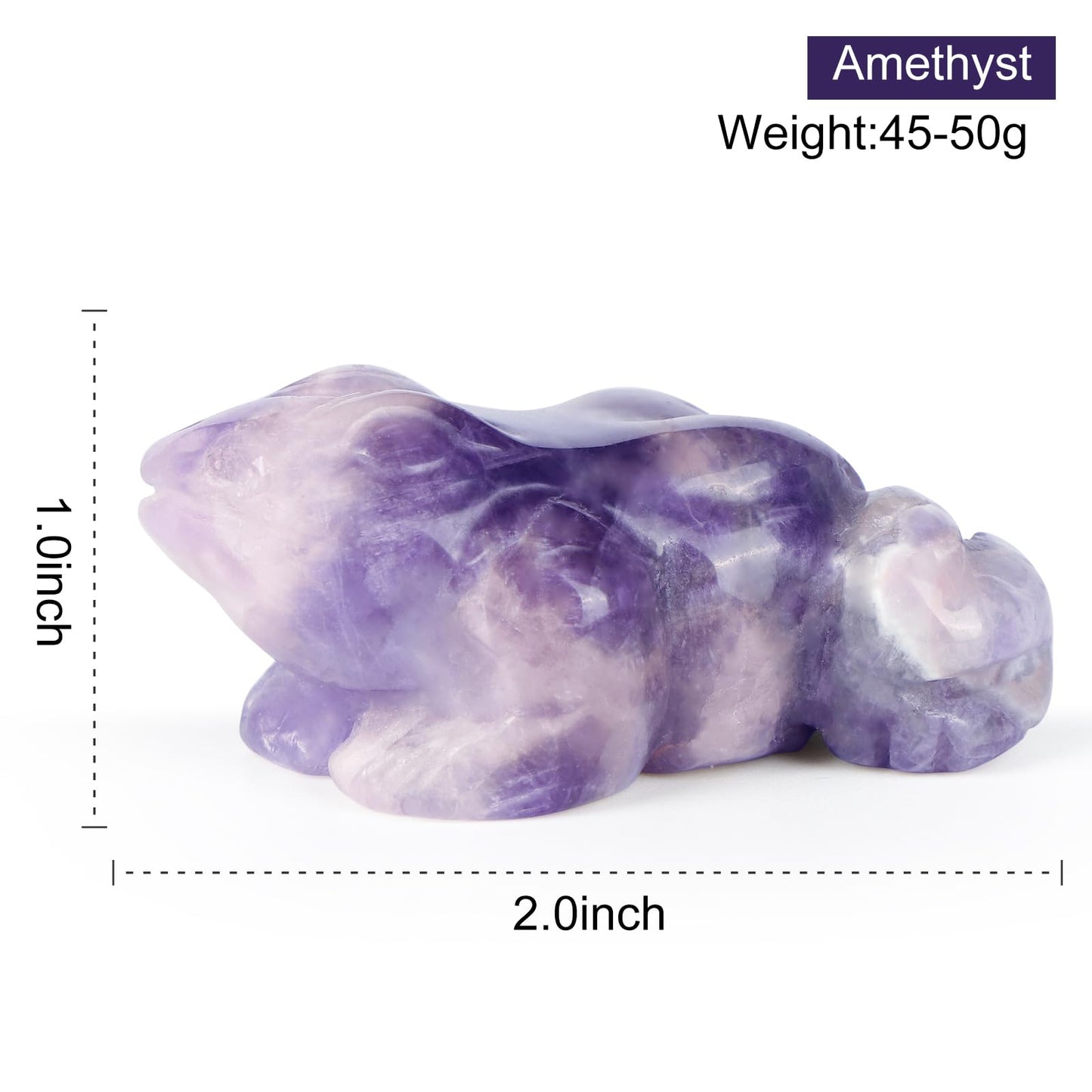 SMQ 2 inch Natural Amethyst Frog Figurine, Hand Carved Crystal Statue Decoration, Healing Stone Crystal Animal Statue with Gift Box