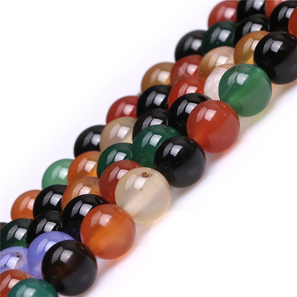 8mm Natural Mixed Agate Beads Round Gemstone Loose Beads for Jewelry Making (47-50pcs/strand)