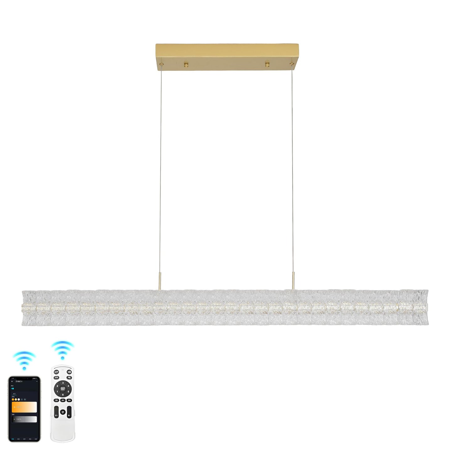 BESTWEST Modern 47.2inch Rectangle Crystal Chandelier, Dimmable Led Crystal Pendant Lighting for Dining Room Kitchen Island, Linear Chandelier Hanging Light Over Table