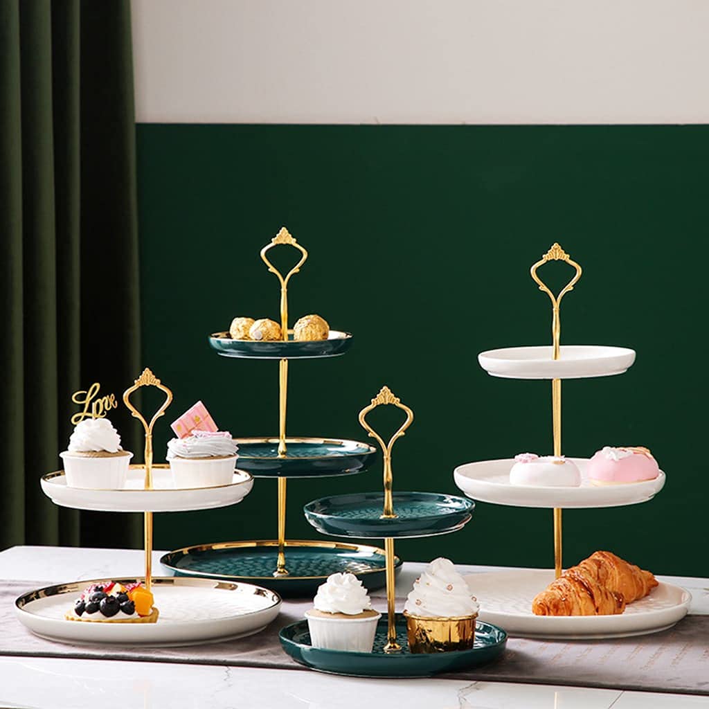 Aebor 3 Tier Round Porcelain Tiered Cupcake Stand, Tiered Serving Stand, Dessert Stand, Serving Tray Platter for Tea Party, Wedding and Birthday (Green)