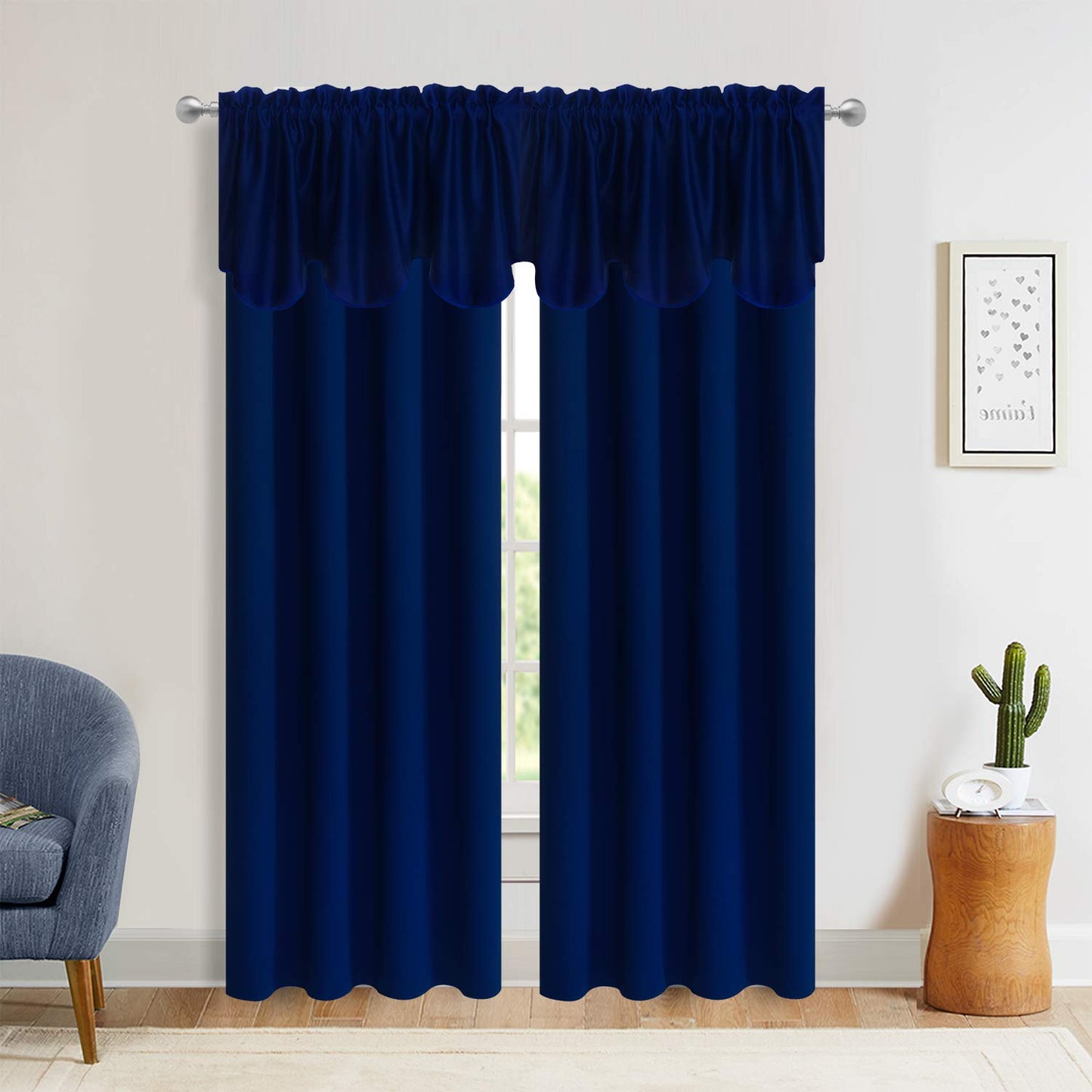 Aquazolax Navy Valances Curtain for Windows, Blackout Extra Long Rod Pocket Valances for Kitchen Bedroom, Small Window Treatment Valances 52inch x 18inch, Single Panel