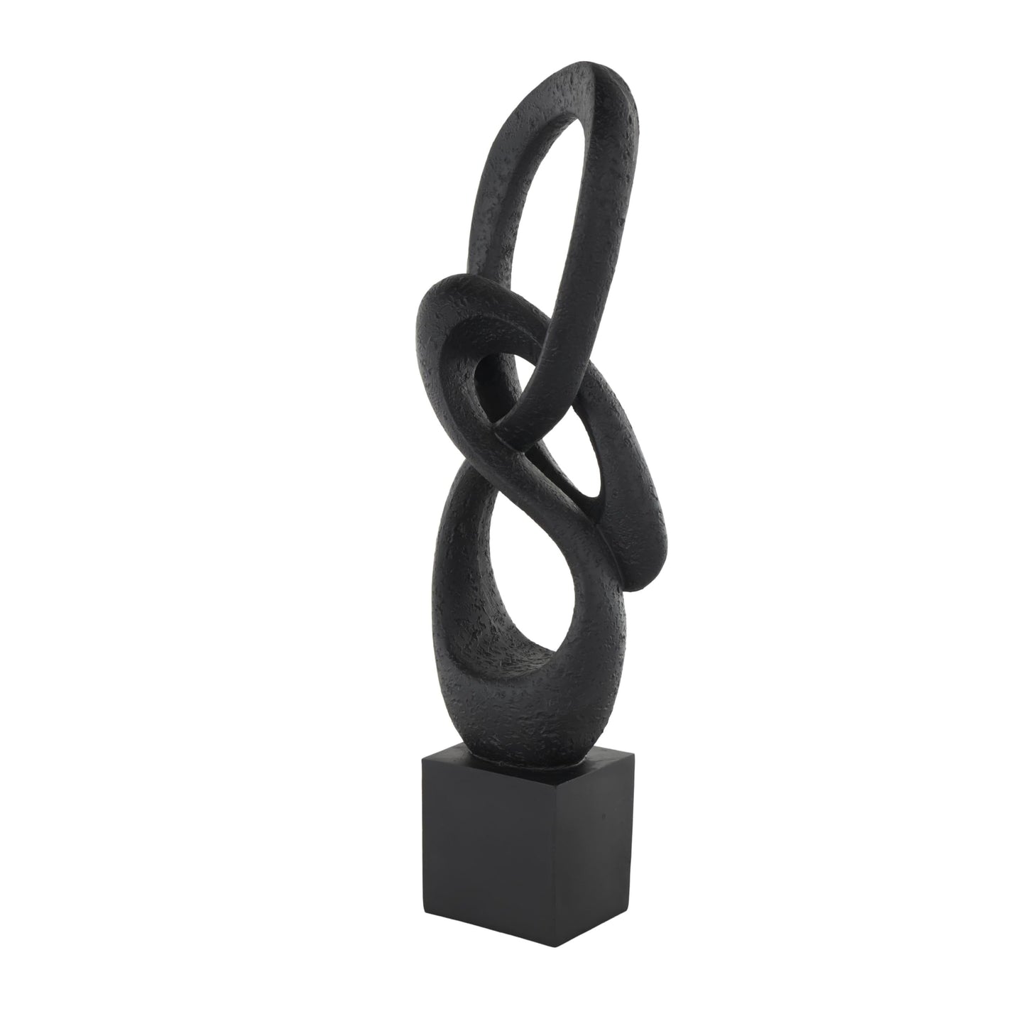 Deco 79 Polystone Abstract Decorative Sculpture Intertwined Loop Home Decor Statue with Block Base, Accent Figurine 6" x 4" x 20", Black