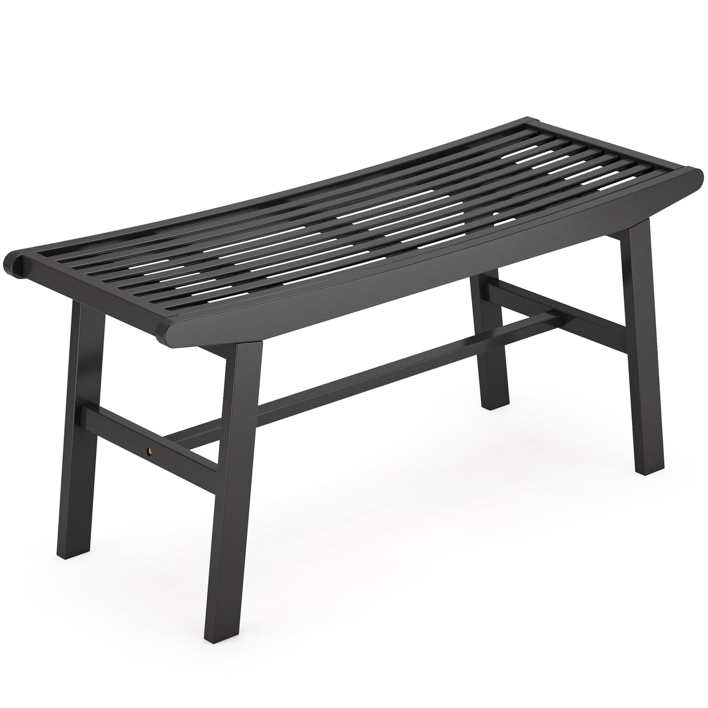 Bamboo Dining Bench Indoor Long Bench Sturdy & Comfortable Indoor Storage Bench Durable Slat Woven Design Modern Entryway Seating for Hallway (Black, 1 Tier)