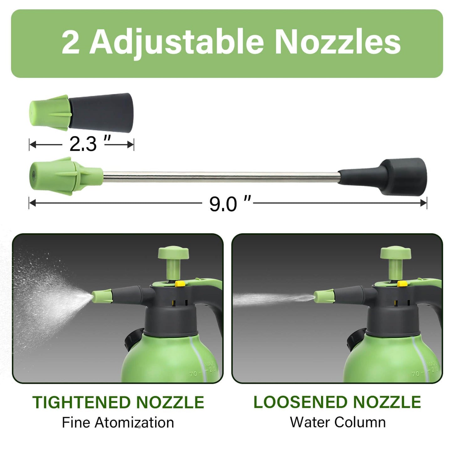 INNOVJOPRO 0.5 Gallon Hand Pump Sprayer for Garden Plant and Cleaning with 2 Adjustable Nozzle and Side Water Inlet & Safety Valve