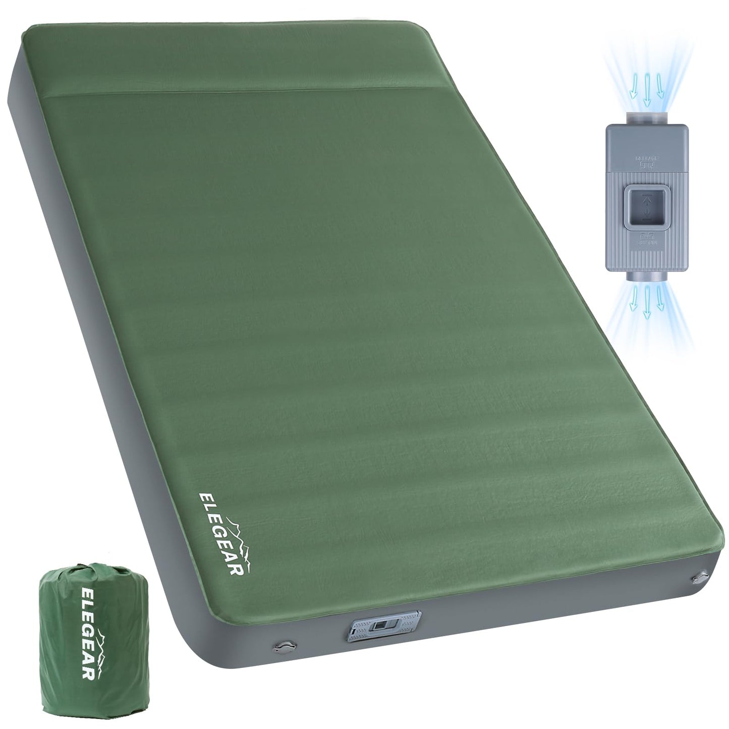Elegear CumbreX™ Air & Foam Self Inflating Sleeping Pad, Built-in Electric Pump 4" Ultra-Thick Memory Foam Camping Mattress with Pillow Double Camping Pad 4-Season R-value 9.5 Camp Mat for Travel Full