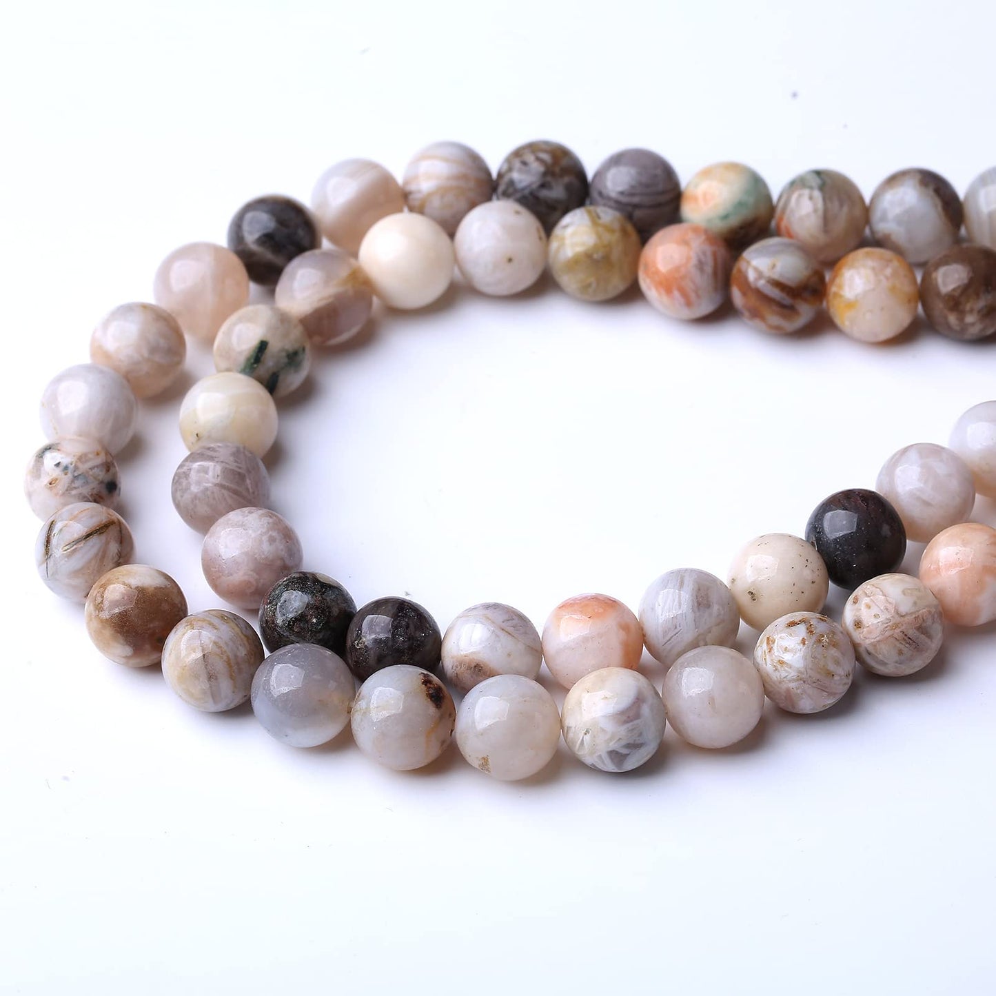45PCS 8MM Natural Bamboo Leaf Agate Stone Beads Energy Healing Beads for DIY Jewelry Bracelet Necklace Making for Jewelry Making15Inch