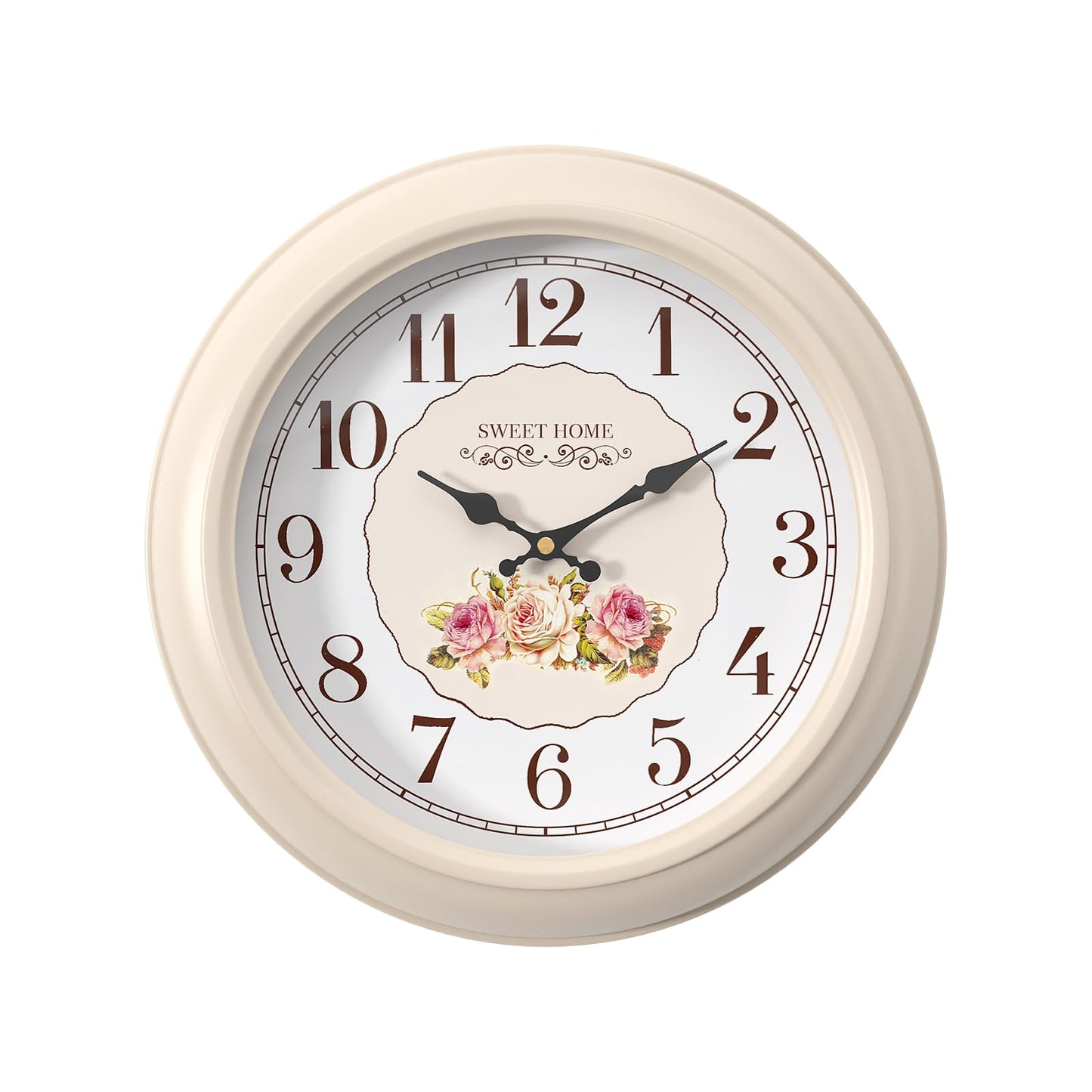 Abdurey Sweet French Rose Style Wall Clock, Battery Operated Silent, Creamy White Decorative Wall Clocks for Living Room, Farmhouse, Bedroom, Bathroom, Dining Room 11.5"