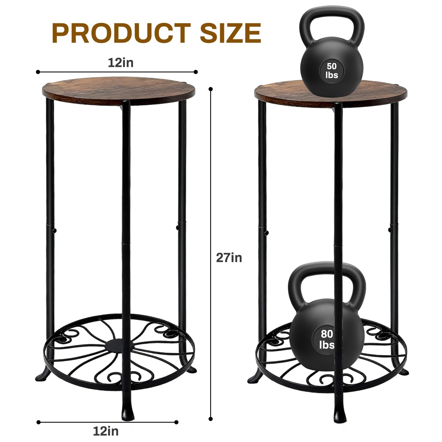 Uniqcovosa Plant Stand Indoor, 2 Tier Wood Round Potted Holder Rack, 27 " Tall Flower Pot Stand Shelf, Round Supports Plant Stand for Large Plants, Corner Plant Shelf for Balcony Garden Patio Living Room, Brown