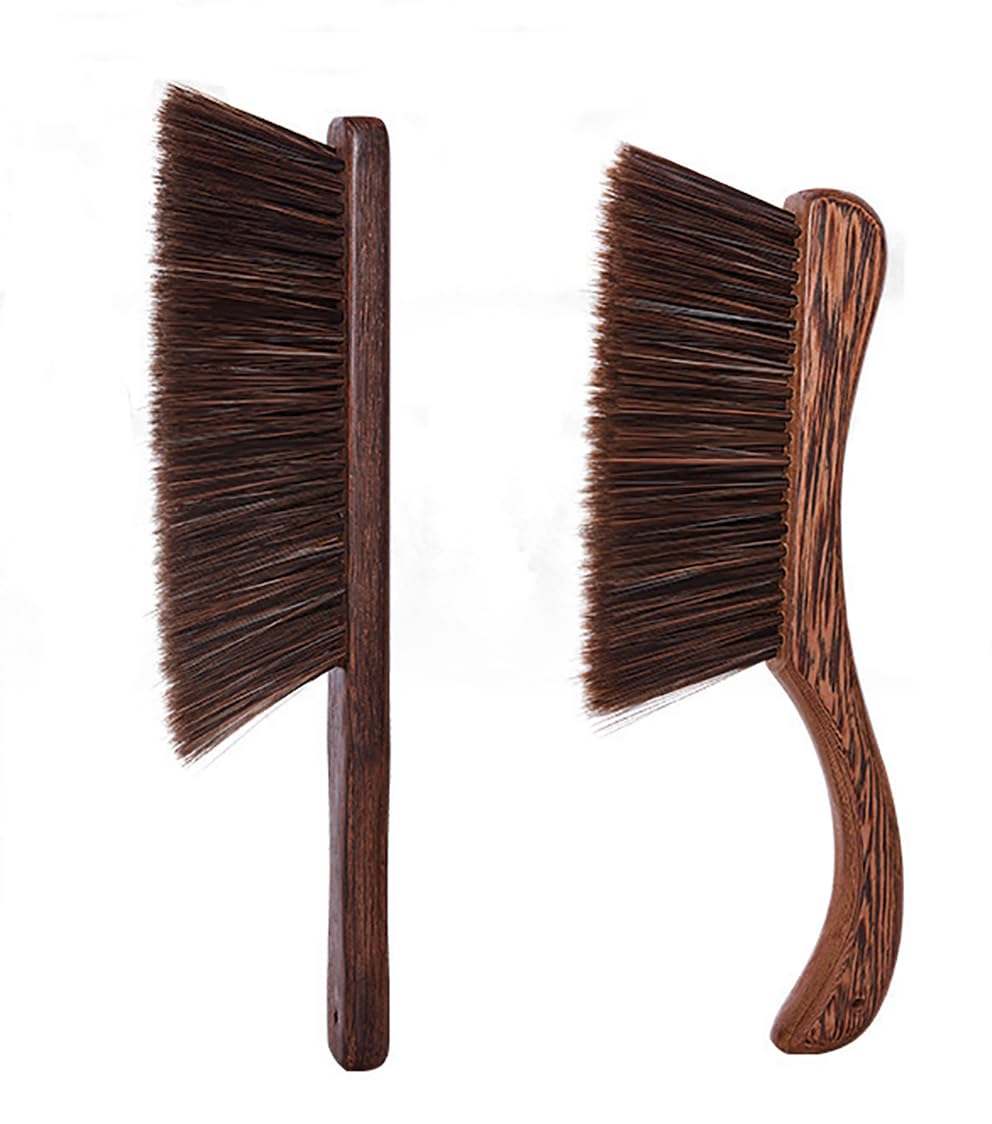 2PCS Hand Broom Cleaning Brushes-Soft Bristles Dusting Brush for Cleaning Car/Bed/Couch/Draft/Garden/Furniture/Clothes,Wooden Handle(Brown)