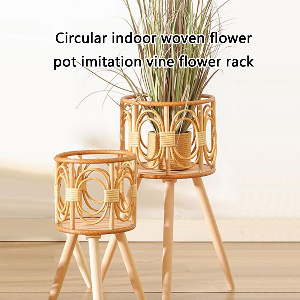 WAGHAVEN Rattan Plant Stand, Wicker Plant Baskets Indoor, Handmade Woven Wooden Planter With Legs, Floor Planter Baskets Rack For Indoor Outdoor Decorations - 16" & 21" (21in)