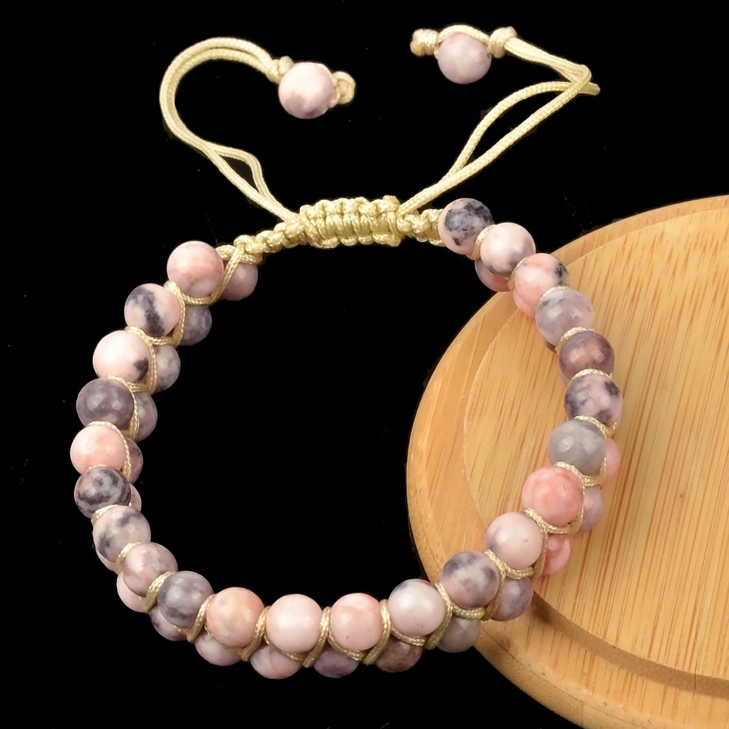 MASSIVE BEADS Double Layer Natural Chakra Healing Power Crystals Macrame Bracelet Yoga Stone Beads Gemstone Meditation Relax Anxiety Bangle for Unisex Women Men (Pink Zebra Jasper, 4mm)