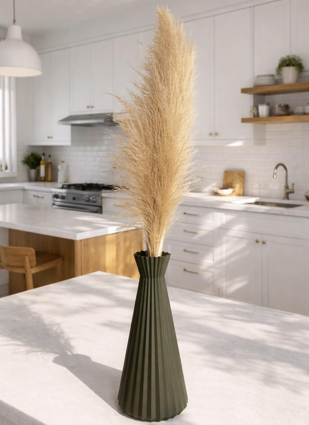 Modern Decorative vase, Geometric Design Feature in Any mid-Century Modern, Contemporary Style Living Room, Kitchen Counter, Dining, Shelf, Office, Coffee Table. 3D Print, 10 inches Tall [sage].