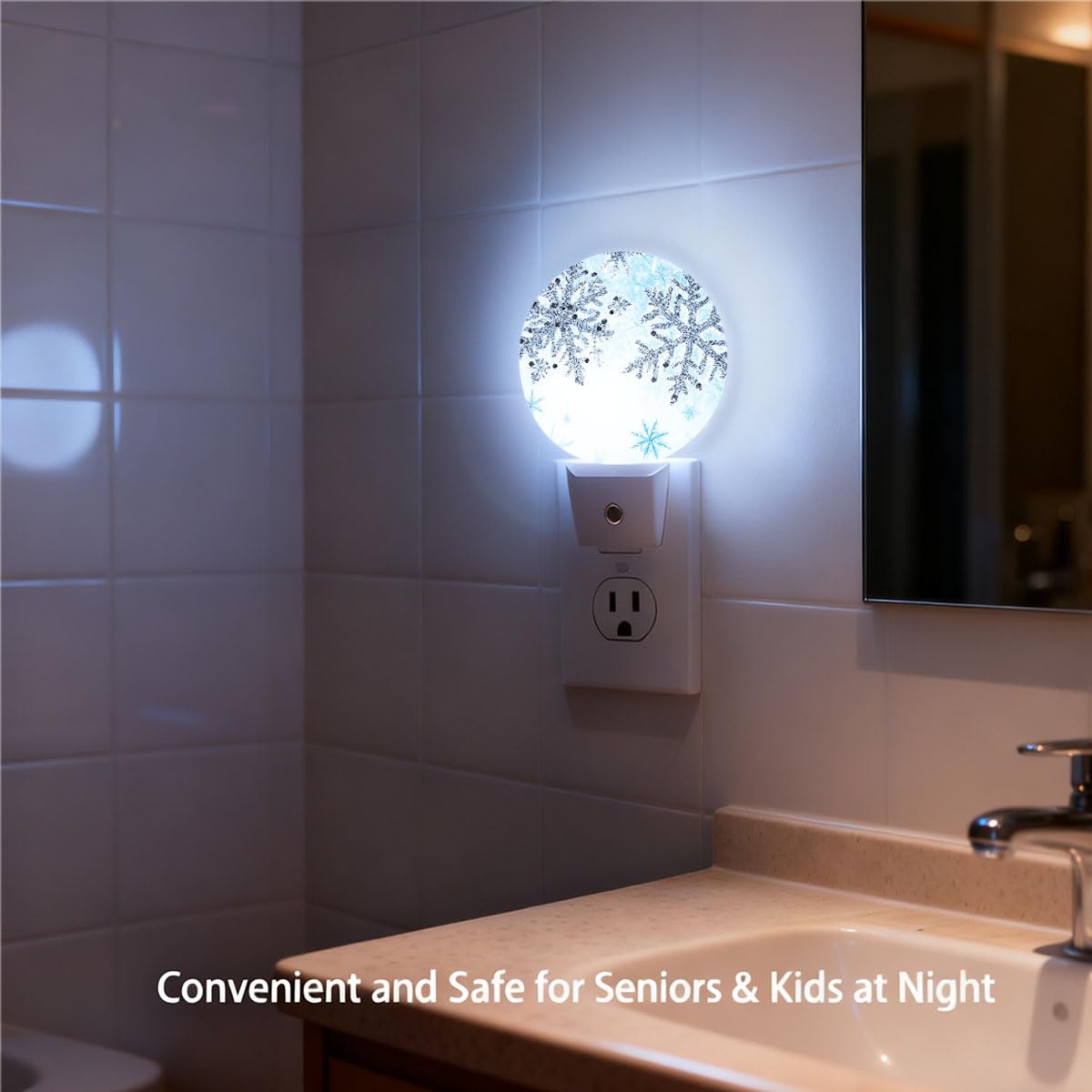 Olikked Plug-in Winter Frost Scene Night Light Sparkling Winter Crystals Snowflakes Nightlight with Dusk to Dawn Sensor, Auto On/Off 0.5W Energy-Saving LED Lighting for Sleep Friendly