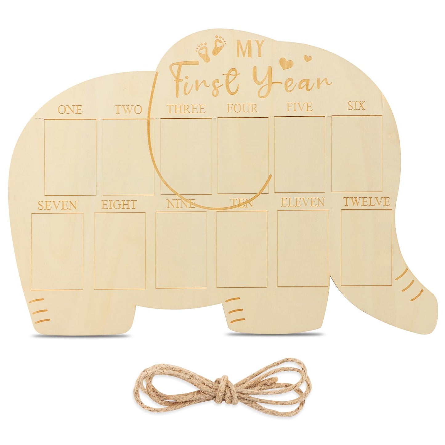 XIHUADOU My First Year Picture Frame – One-Year Photo Board for Baby, 12-Month Collage Keepsake with Stand, Gender Neutral Design for Baby Showers, New Mom Gifts & Nursery Decor (Elephant Sign)