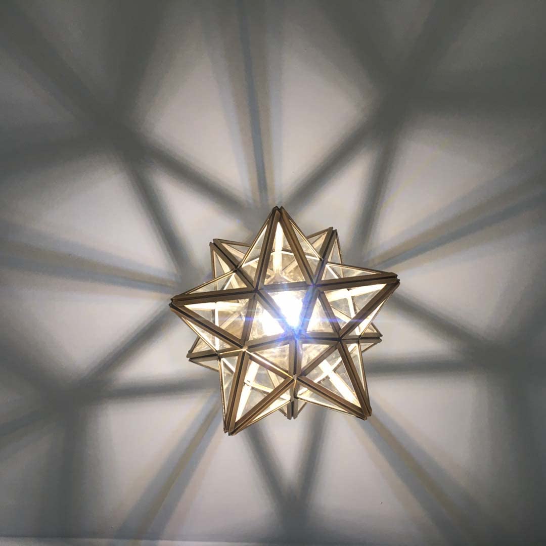 Bieye L10821 12-inch Moravian Star Tiffany Style Stained Glass Semi Flush Mount Ceiling Fixture, Suitable for Decorating Room (Clear Glass)
