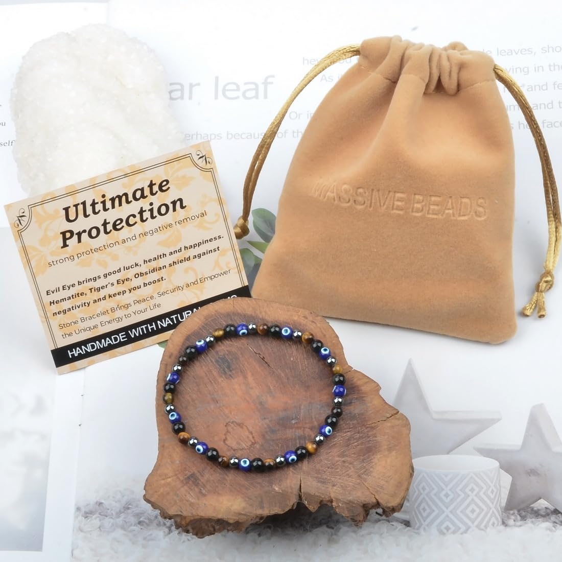 MASSIVE BEADS Ultimate Protection - Stone of Strongest Protect - Handmade Yoga Stretch Elastic Bracelet Natural Stone Crystal Healing Power Energy Gifts for Unisex Adult 4mm