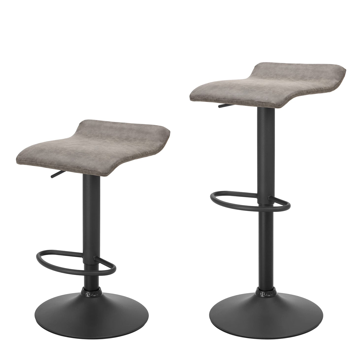 Finnhomy Bar Stools Set of 2 Counter Height, Swivel Barstools with Footrest and Backless, Height Adjustable Rustic Bar stools for Kitchen, Vintage Leather, Retro Grey