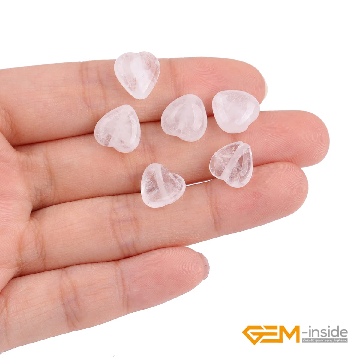 GEM-Inside 10mm Heart Charms Natural White Cloudy Rock Quartz Crystal Gemstone Stone Beads for Jewelry Making Full 15" Strand Power Energy Healing Chakra Stone Beads