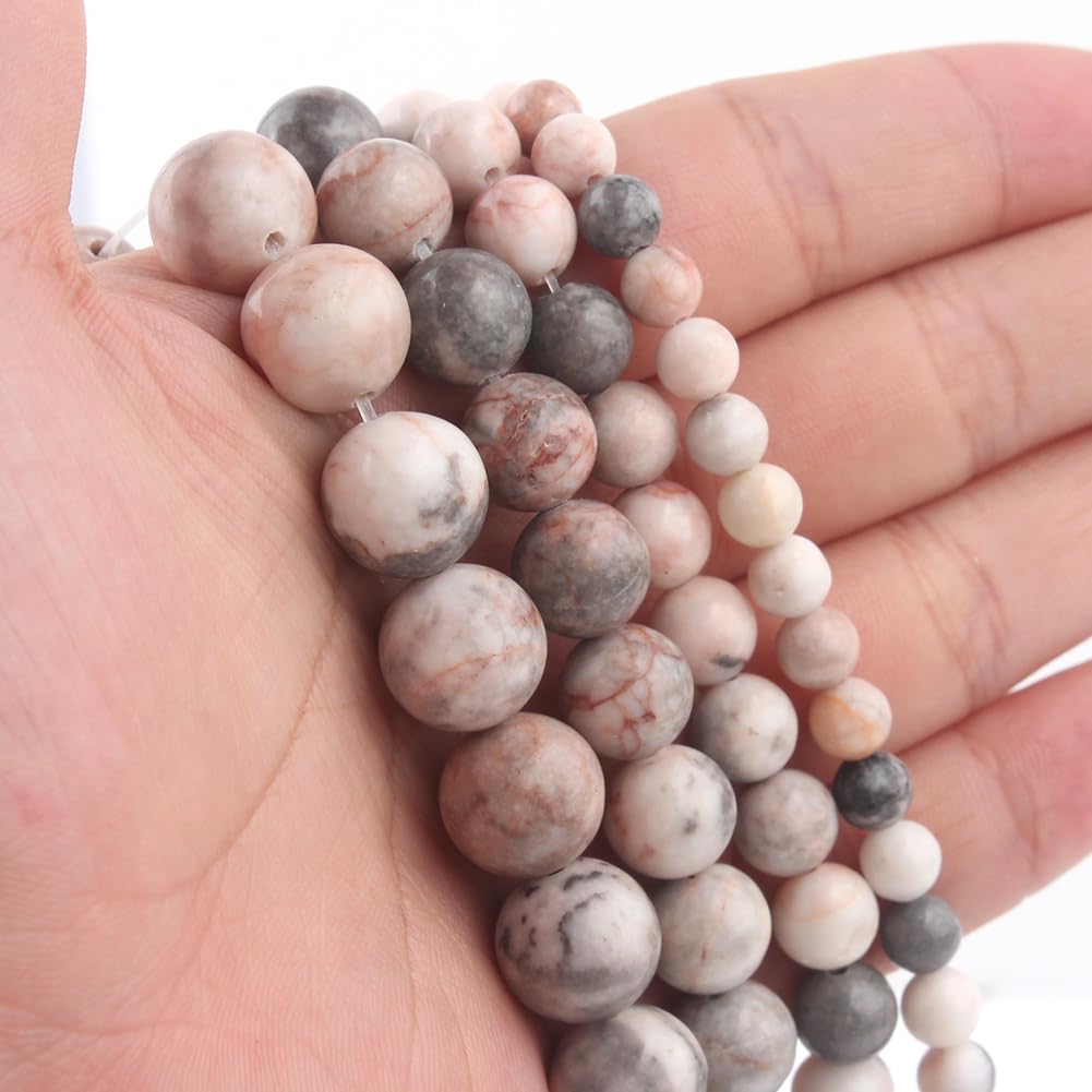 NITOPUPU 10mm 37pcs Pink Zebra Jasper Natural Stone Beads for Jewelry Making Supplies, Round Crystal Beads for Bracelets Necklace DIY Crafts