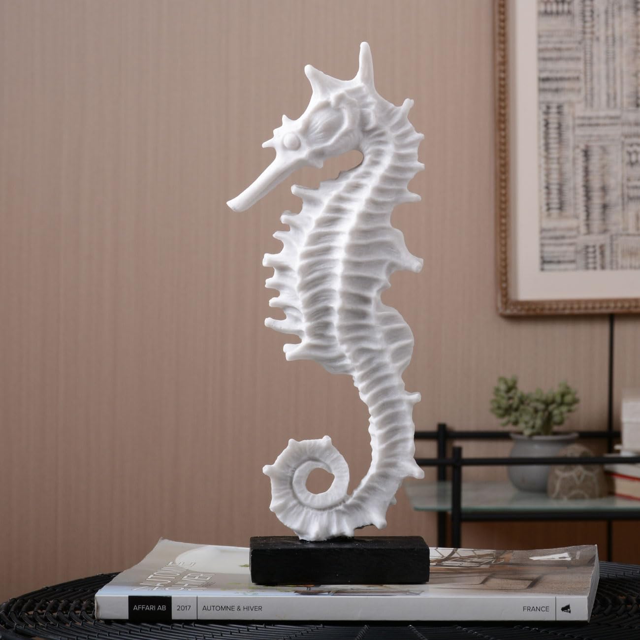 HAUCOZE Seahorse Statue Ocean Decor Modern Home Sculpture Polyresin Table Centerpiece Gift Art for Bookshelf Bedroom 13.4 Inch