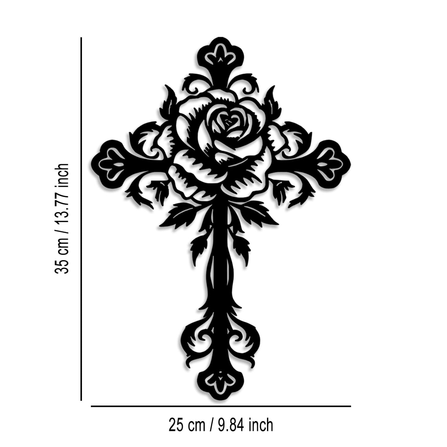 LIYOUYA Metal Rose Cross Wall Decor - Modern Room Decor Black Cross Wall Art Home Decor for Living Room, Bedroom, Dining Room, Porch (Black)