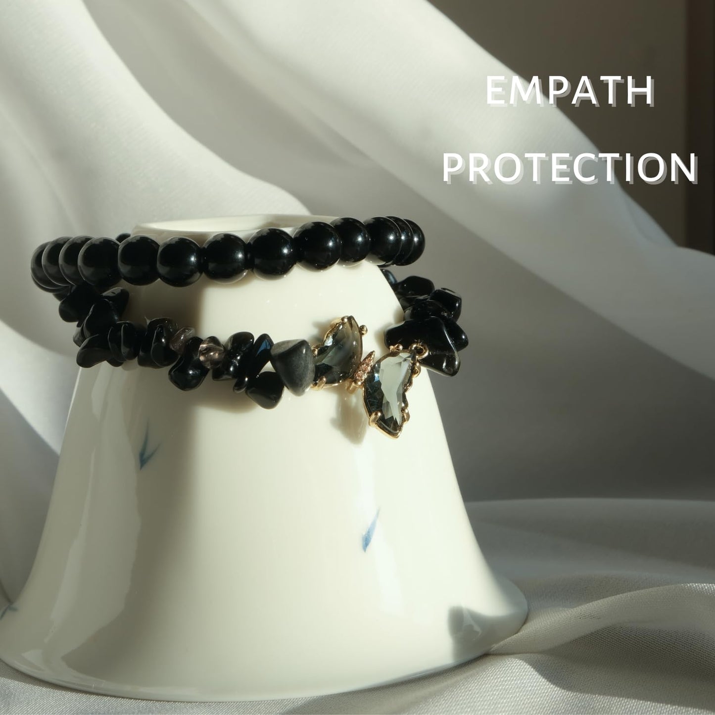RONYOSTING Black Obsidian Couple Bracelets for Women Men - 8mm Adjustable Healing Stone for Empath Protection&Positive Energy, Handmade Spiritual Jewelry Gifts