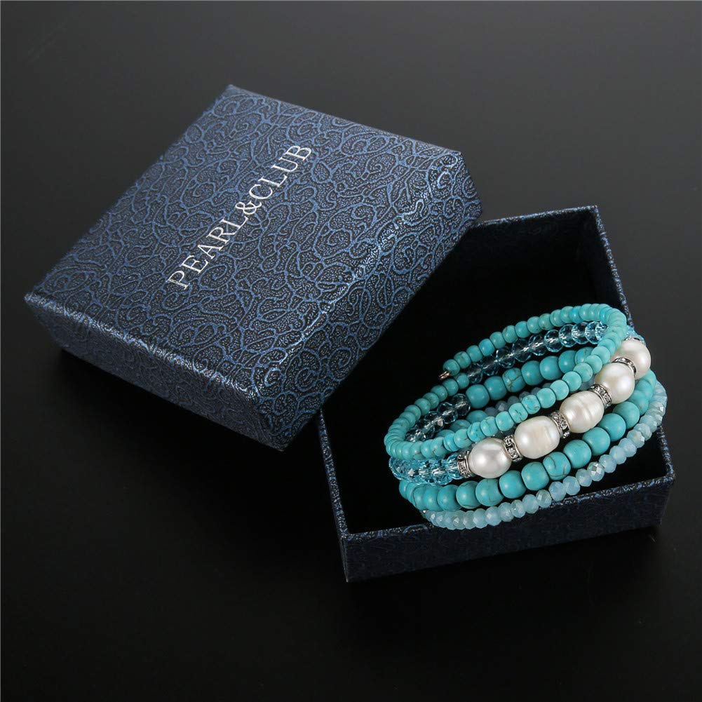 Beaded Freshwater Pearl Chakra Bracelet - Multi Strand Wrap Bracelet with Natural Crystal Agate Beads, Birthday Gifts for Women(29-Turquoise)