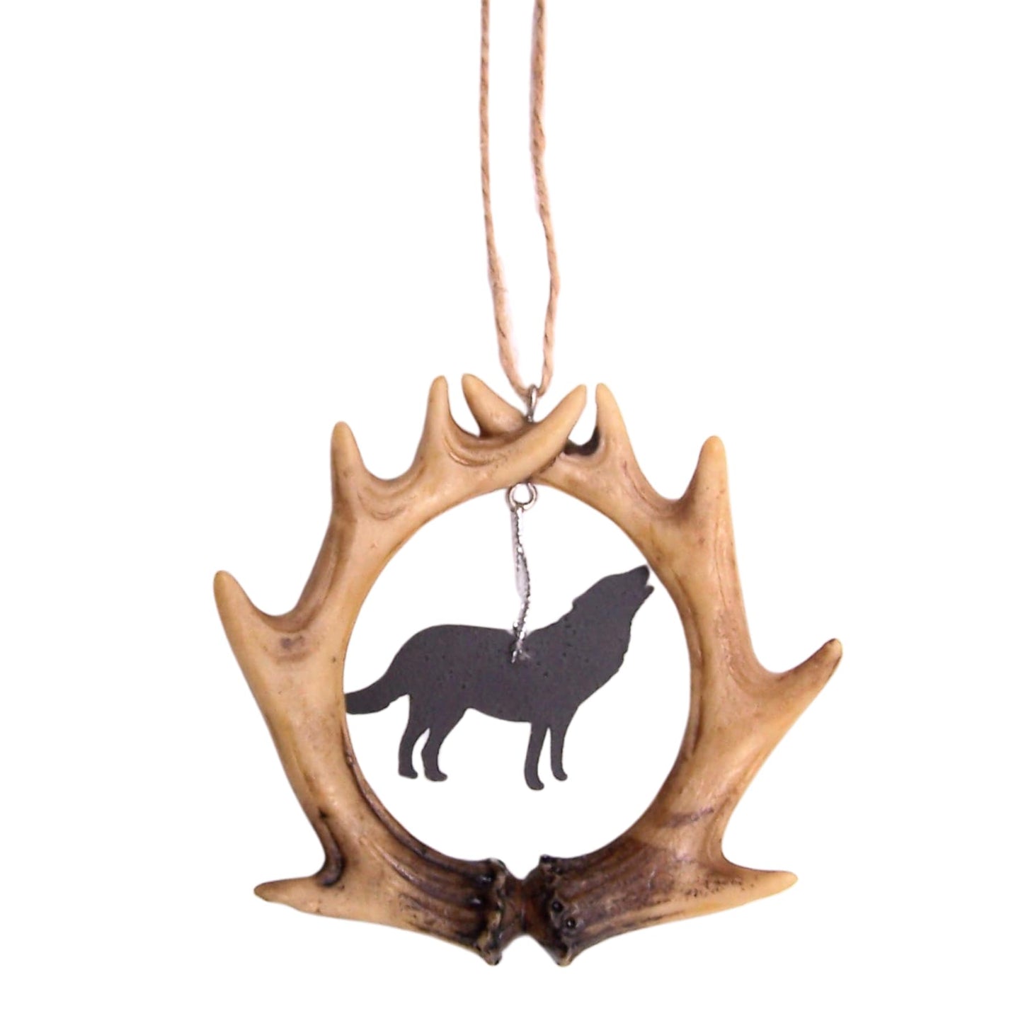 Antler Wolf Ornament, Rustic Holiday Decoration, 3.75 Inches