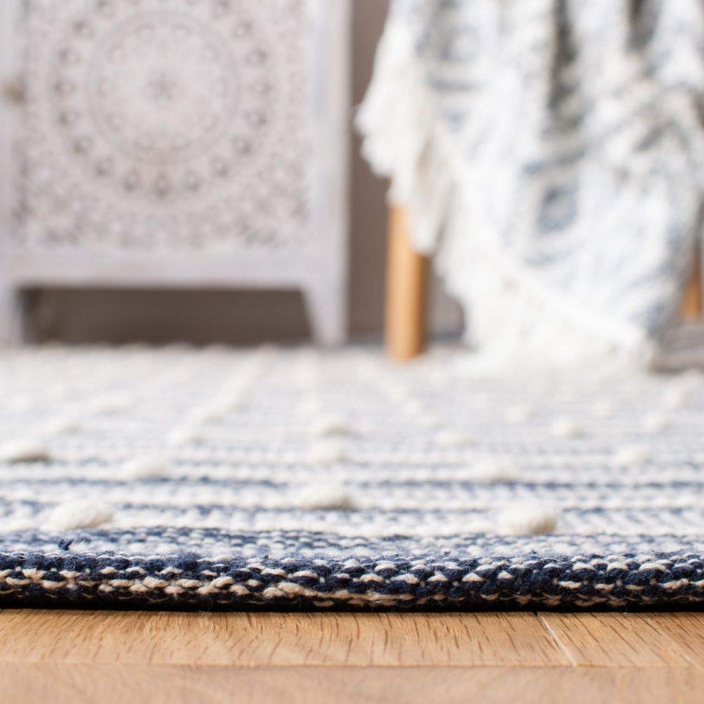 SAFAVIEH Striped Kilim Collection 8' x 10' Navy / Blue STK513N Handmade Flatweave Cotton Area Rug
