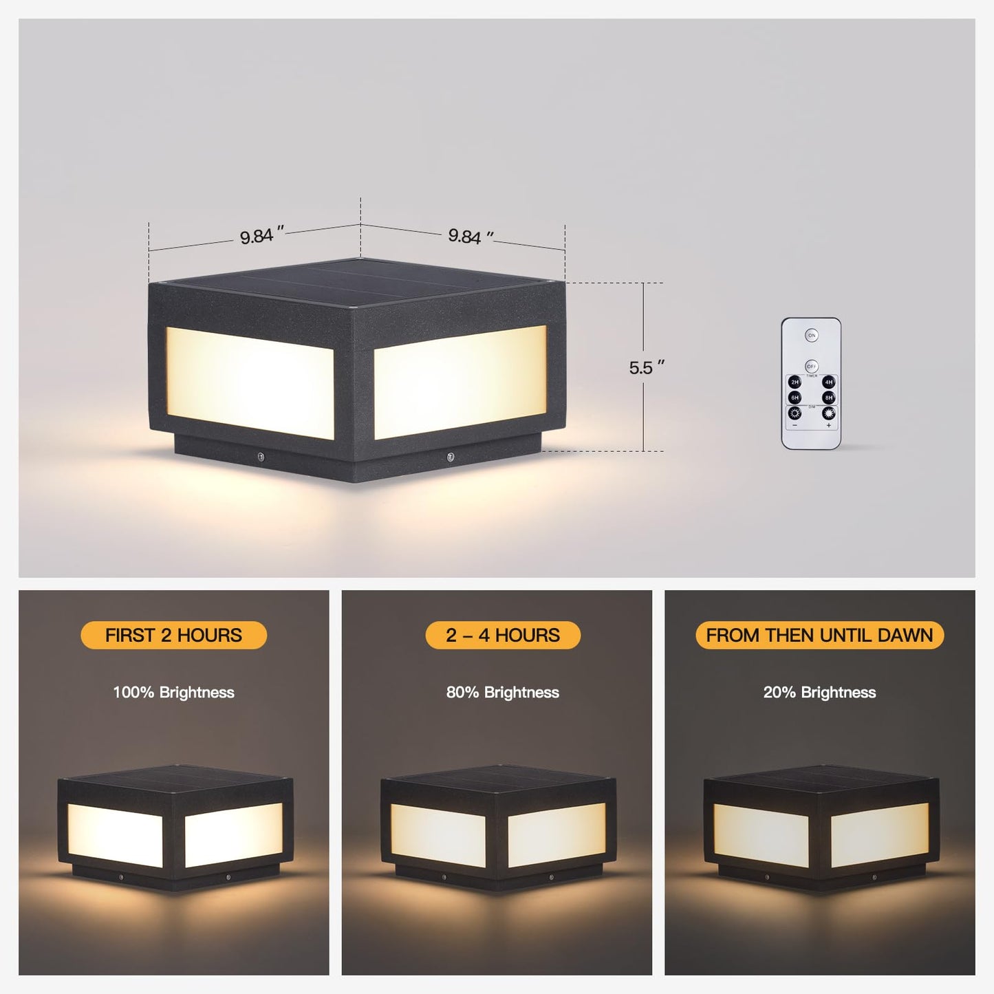 MVBT Solar Post Lights Waterproof, 10×10 Solar Pillar Lights Outdoor, 9.8" Outdoor Column Lights Dusk to Dawn, Modern Lamp Post Light Square, 3000K Solar Power Post Lantern for Fence Deck Gate Posts