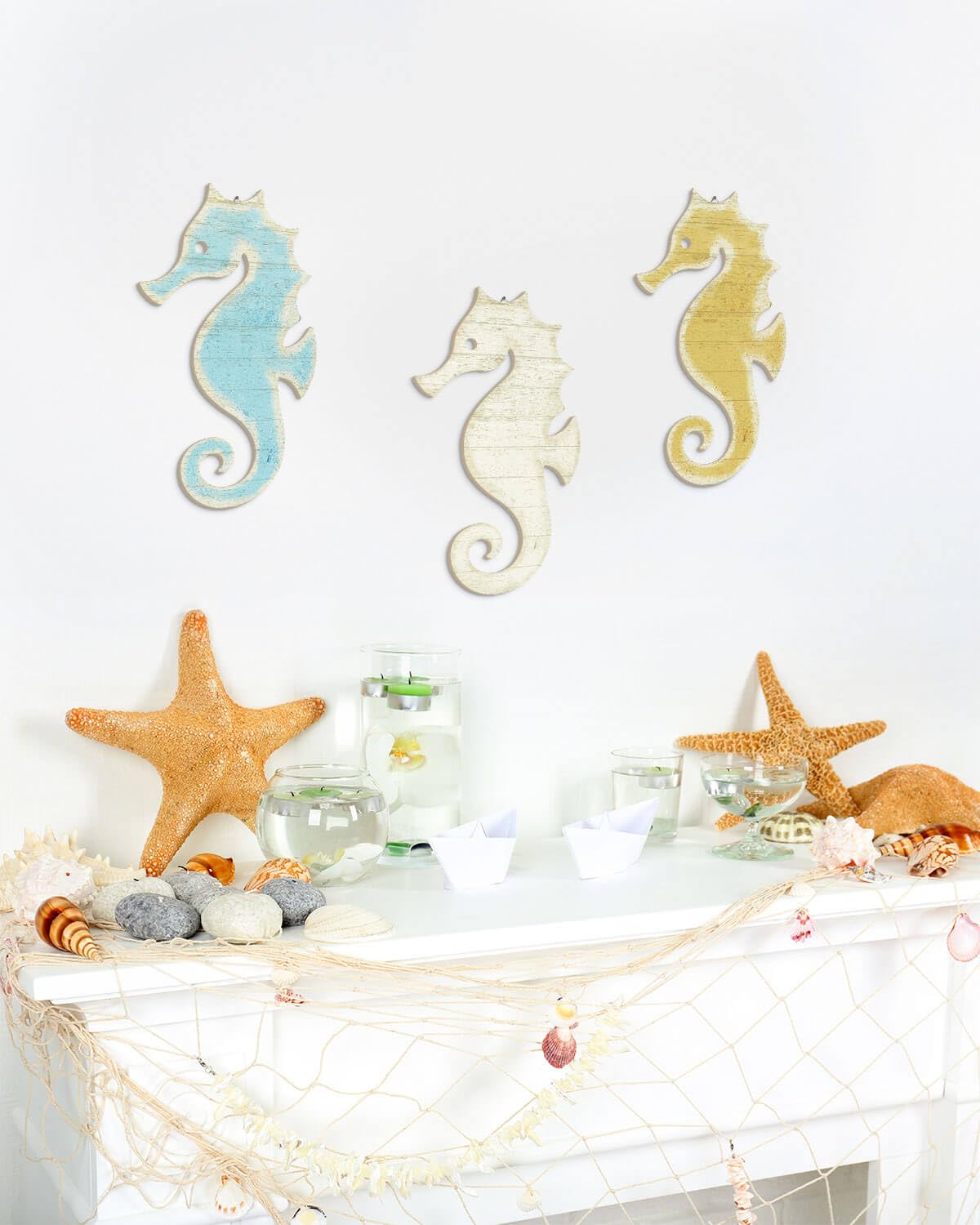 Putuo Decor 3-Piece Seahorse Wall Decor Set - Ocean Themed Wall Art for Bedroom, Living Room, Bathroom & Coastal Spaces