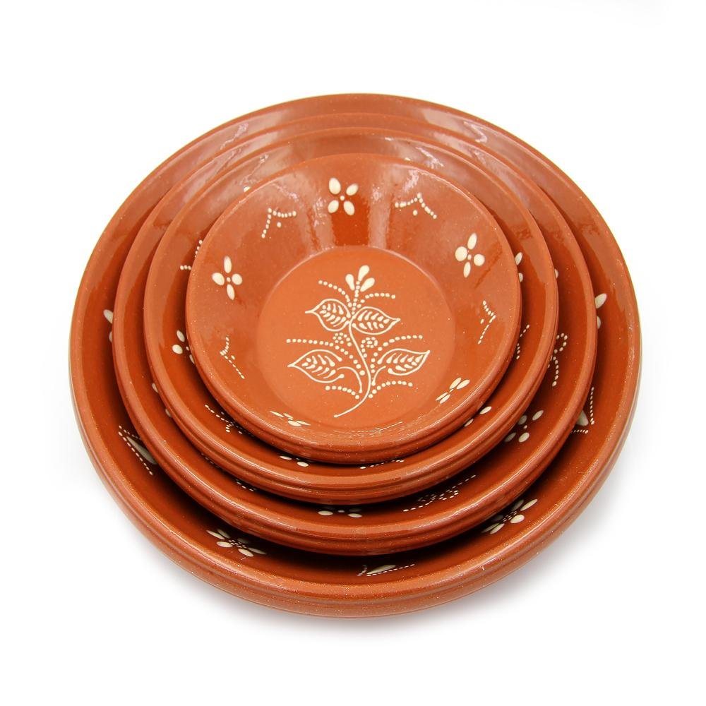 Ceramica Edgar Picas Portuguese Hand Painted Deep Terracotta Clay Serving Plate Ladeira Regional - Set of 2