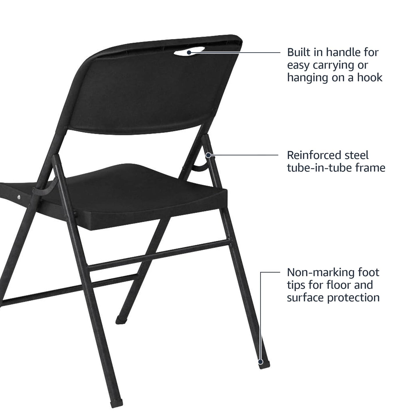 Amazon Basics Sturdy Foldable Plastic Chair, Portable, 350-Pound Capacity, Black, 6-Pack