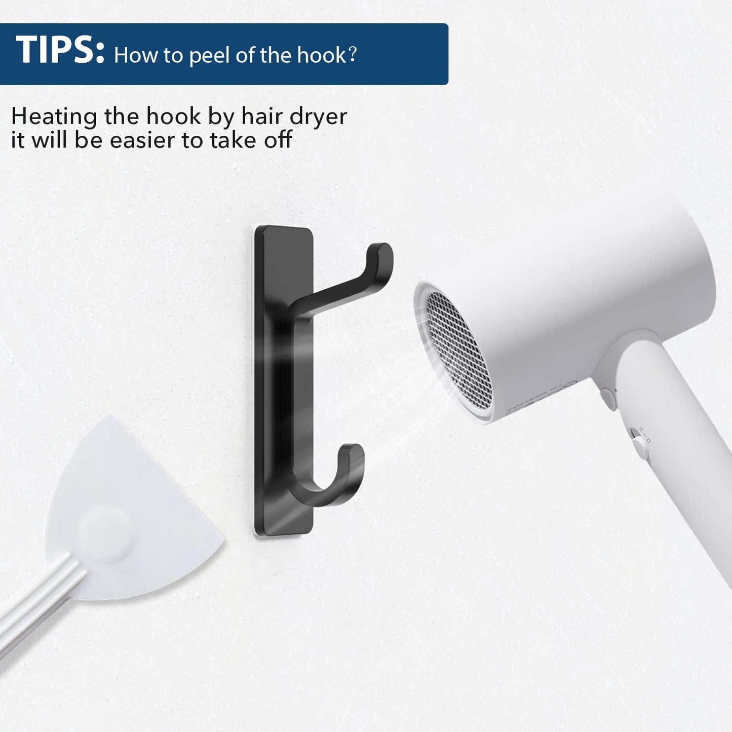 pickpiff Wall Hooks for Coat and Towel: 13LB Strong Adhesive Door Hanger Stick on, Black 4 Pack