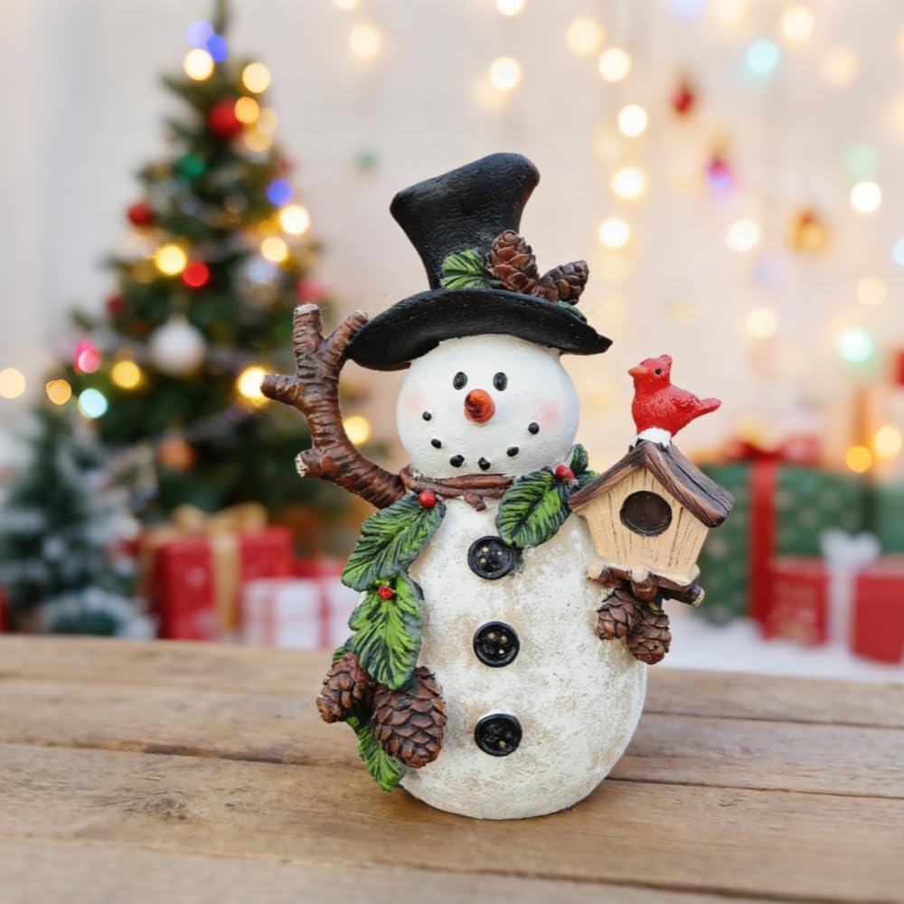 Gishima Snowman Decorations Indoor Snowman Figurines Decor Holiday Winter Ornament Christmas Figurines Table Decorations Gifts (Holding Cardinal)