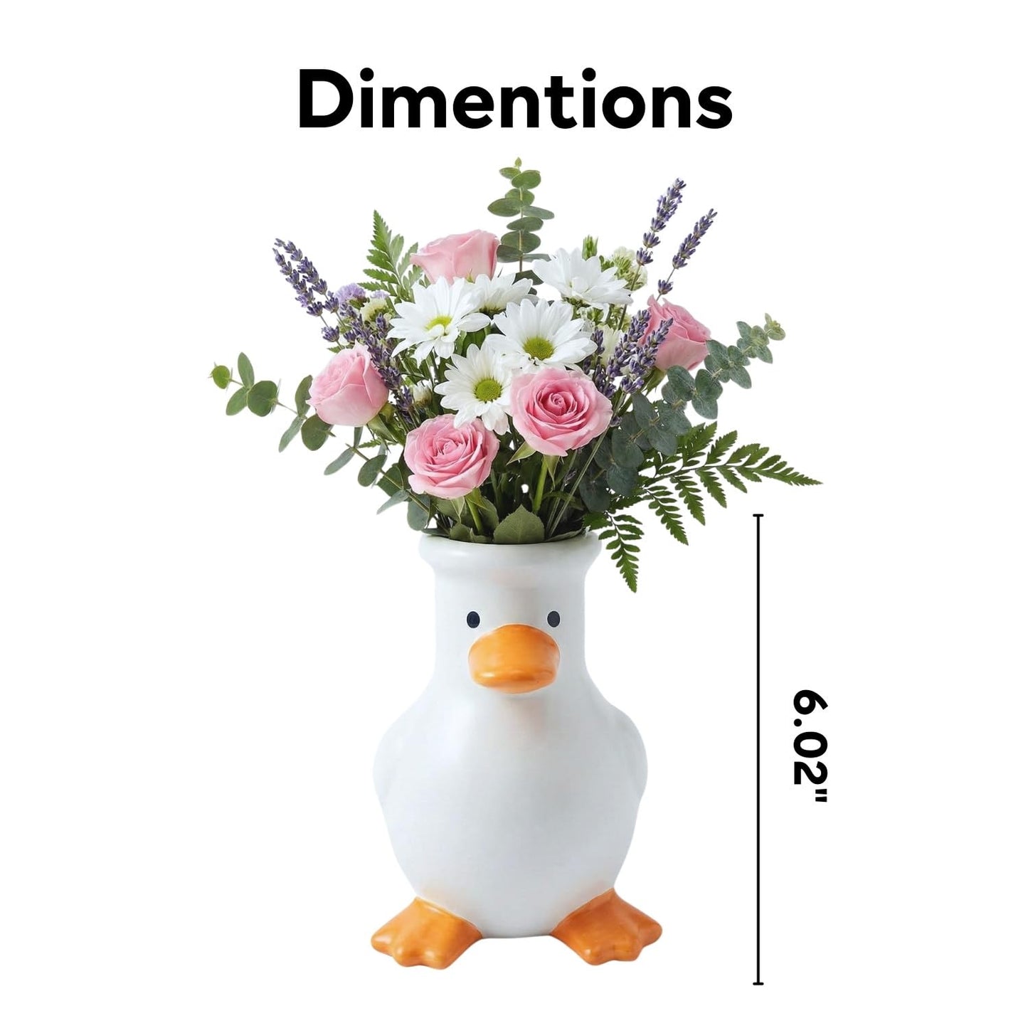 COEAZY Ceramic Duck Vase – 6" Matte Beige Handmade Animal Flower Vase for Fresh & Dried Flowers, Cute Home Decor, Unique Shelf Decoration, Fun Gift for Animal Lovers & Creative Living Spaces