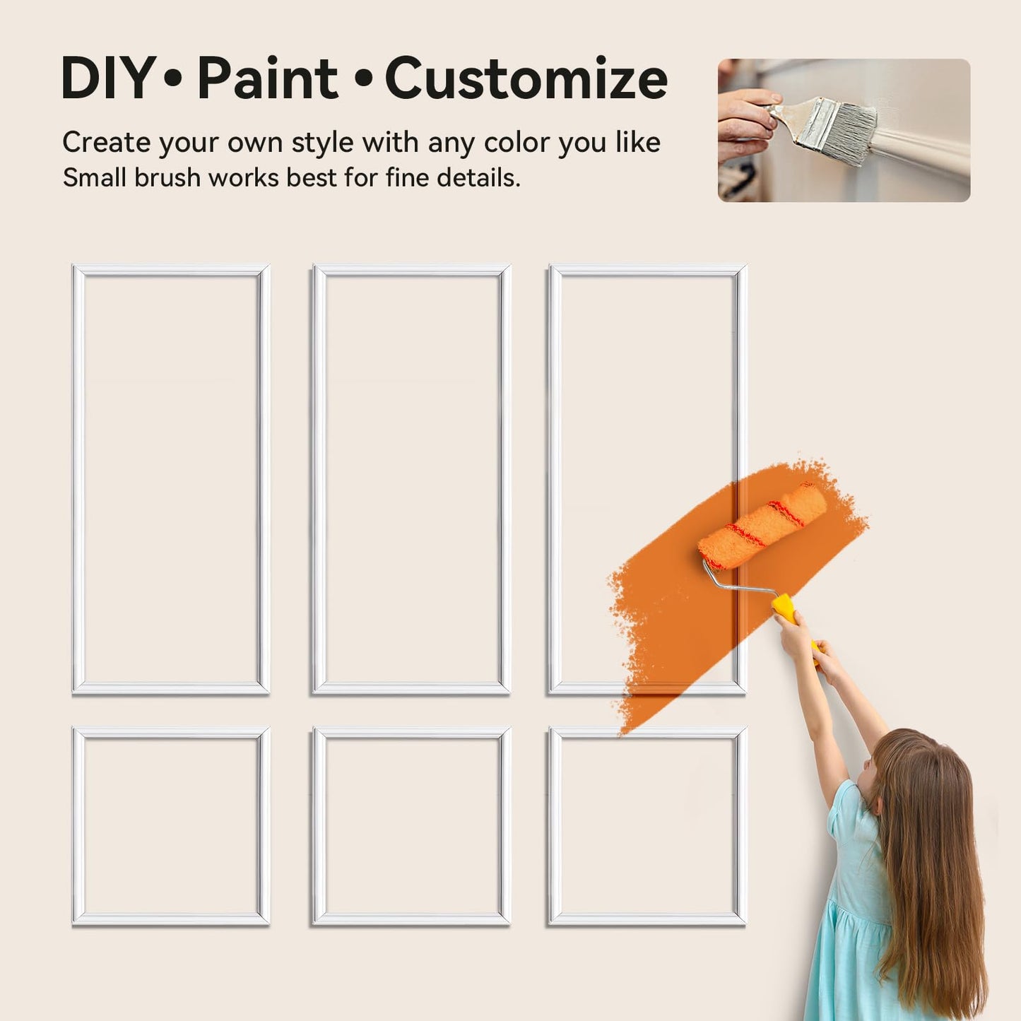 Upick Wall Molding Kit, Pre-Cut Peel and Stick Paintable Wainscoting Panels, Decorative Trim for Accent Walls (24"x54", 6-Frame Set)