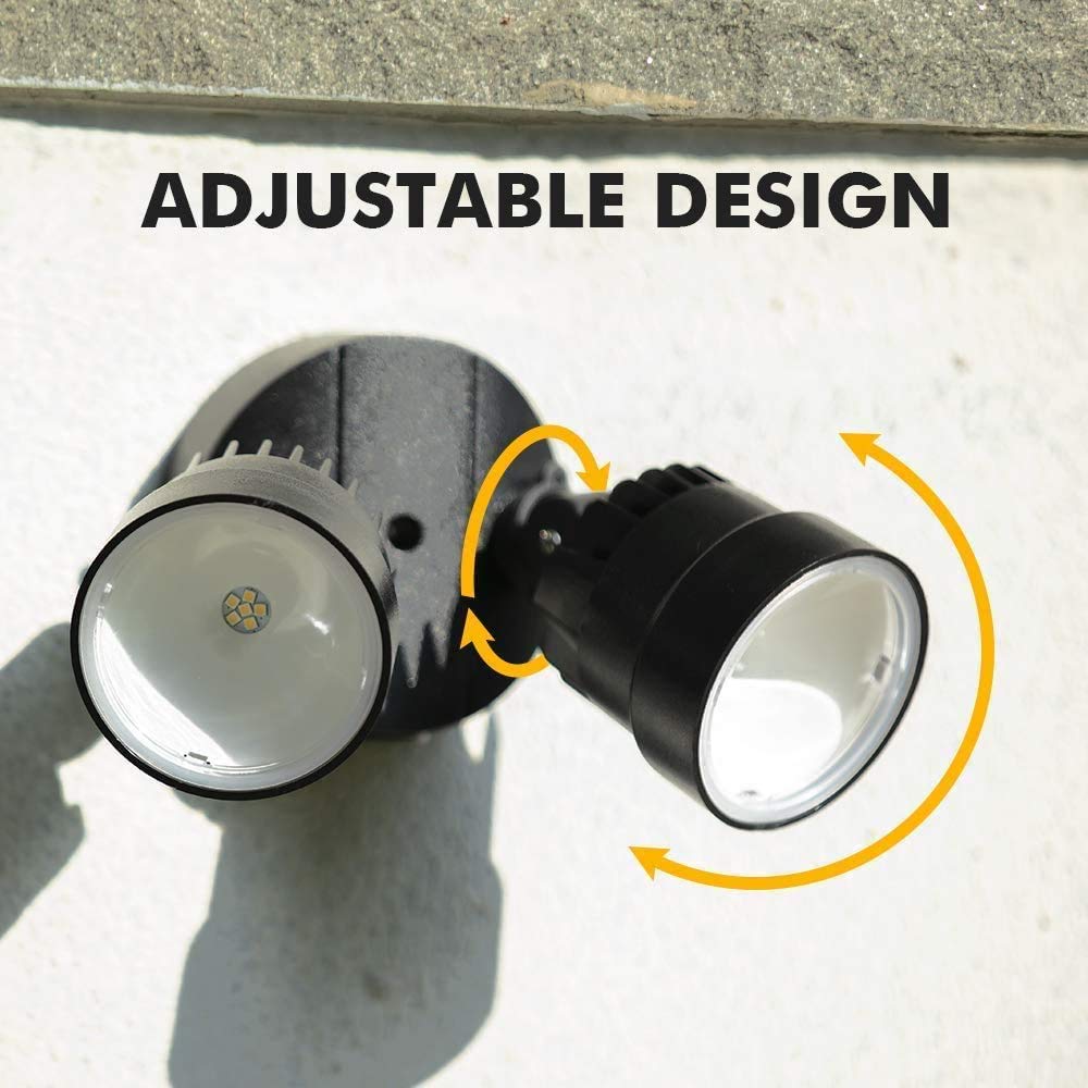 LUTEC 2 Packs P6221B 2000 Lumen 18 Watt 28 LED Dual-Head Flood Light Outdoor, Waterproof Exterior Security Wall Light for Patio, Garden,Yard-Black