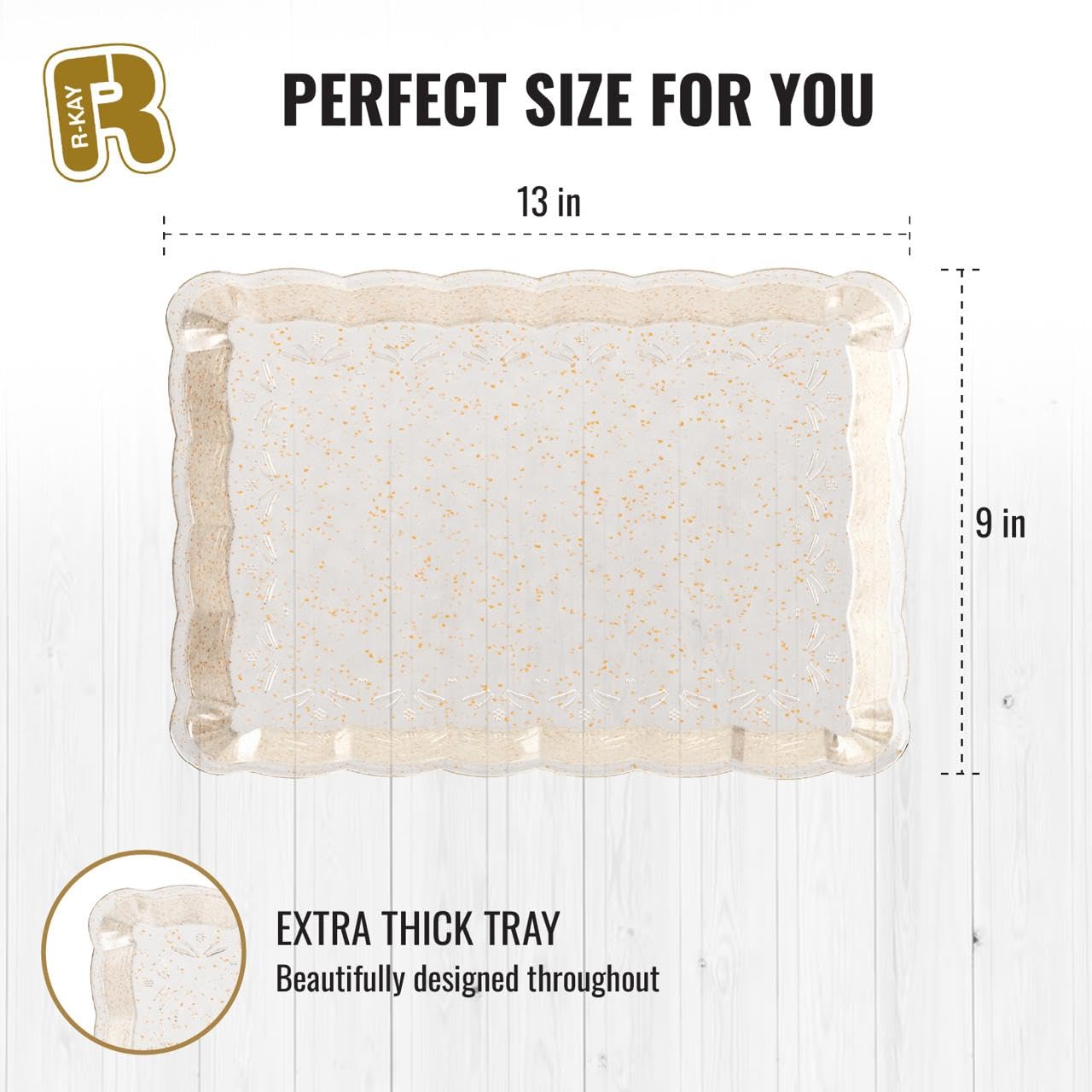 6 Pack Gold Glitter Plastic Serving Trays for Party, 9 x 13 Inch - Heavy Duty Plastic Gold Trays for Food - Rectangular Party Serving Platters