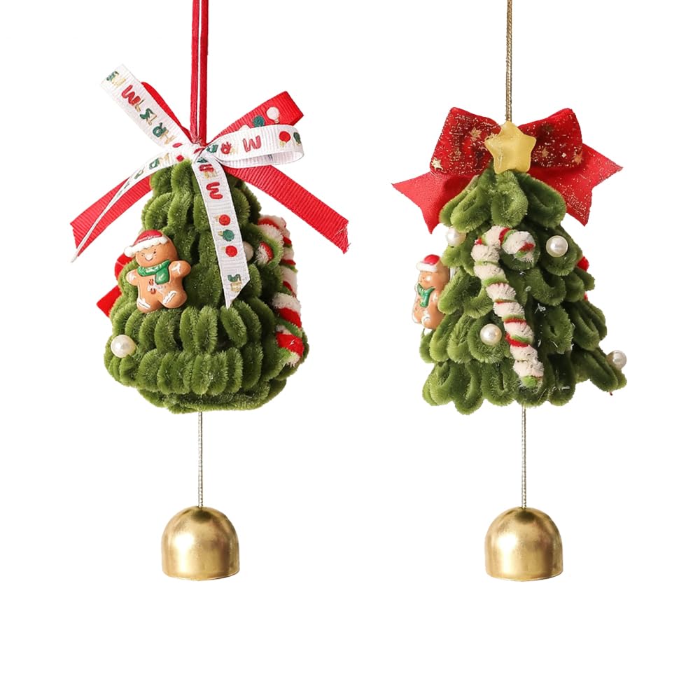 2PCS Christmas Tree Bell Pipe Cleaner Ornaments - Handmade Festive Hanging Decor for Christmas Tree, Home