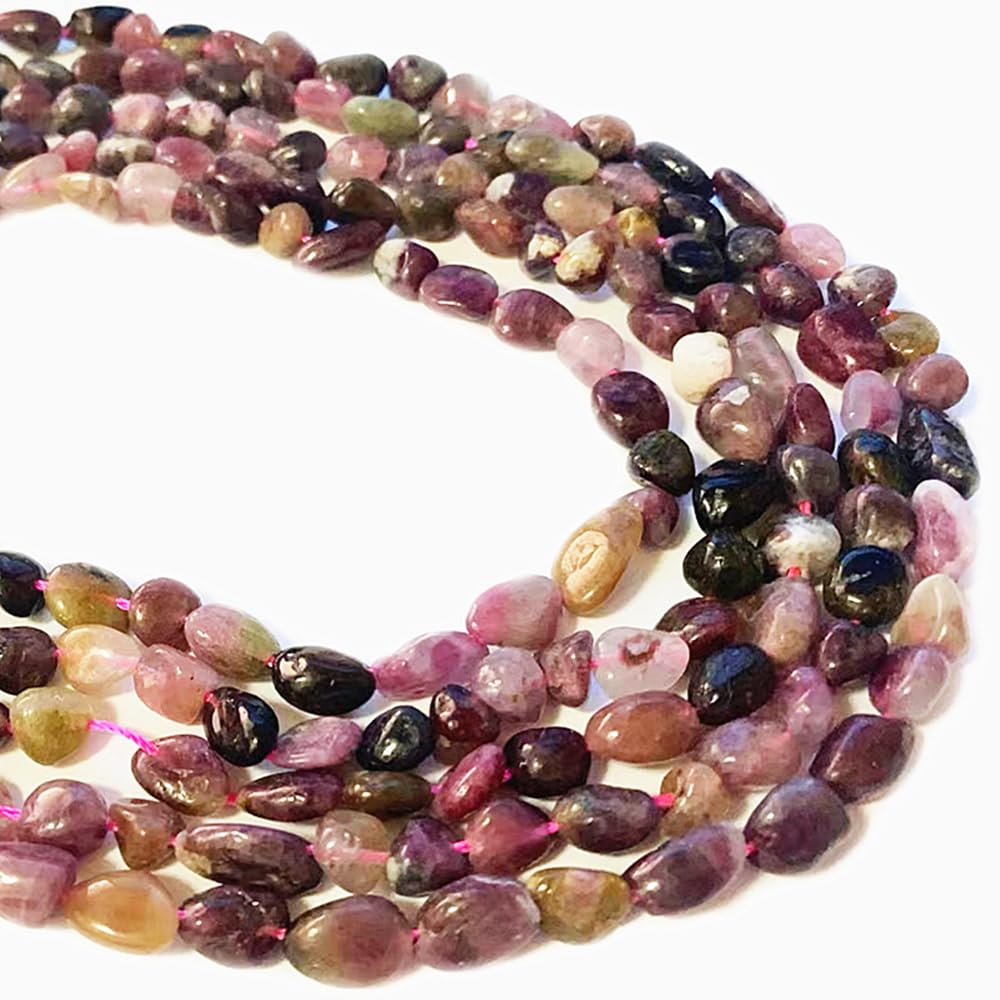 jodaying 6-8mm Natural Mutilcolor Tourmaline Nuggets Oval Free Tumbled Pebble Semi Precious Gemstone Loose Stone Beads Approx 15.5 inch for DIY Jewelry Making