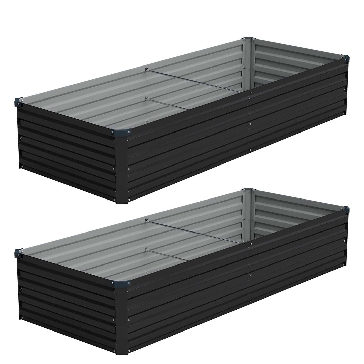Vengarus 8x2x1FT (2 Pack) Galvanized Raised Garden Bed Kit, Outdoor Metal Planter Box for Vegetables, Rectangular Steel Container, Easy Assembly (Black)