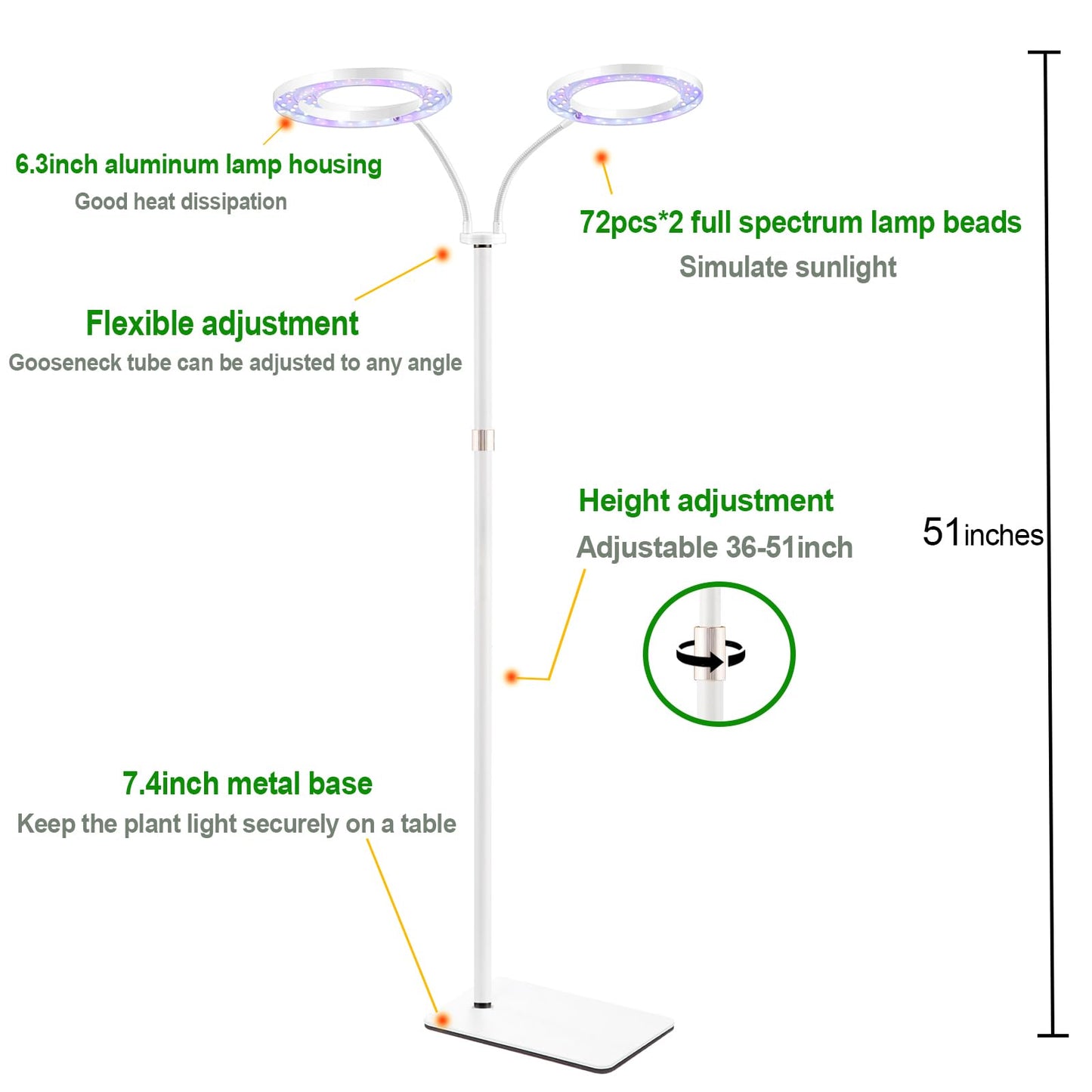 yadoker Desk Plant Grow Light for Indoor Plant, Dual-Head LED Grow Light,Height Adjustable,Automatic Timer with 8/12/16 Hours,10-Level Brightness,Ideal for Small Plant Grow