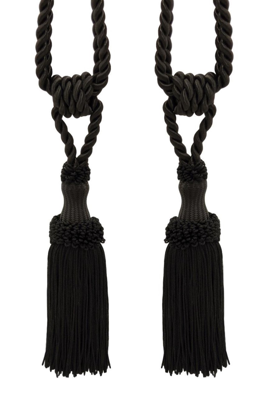 DÉCOPRO Decorative Chainette Tassel Tiebacks, 5" Tassel (12.5cm), 30" Spread (76cm) (STB-PY) / Pure Black #K9 (Jet Black) Pack of 2