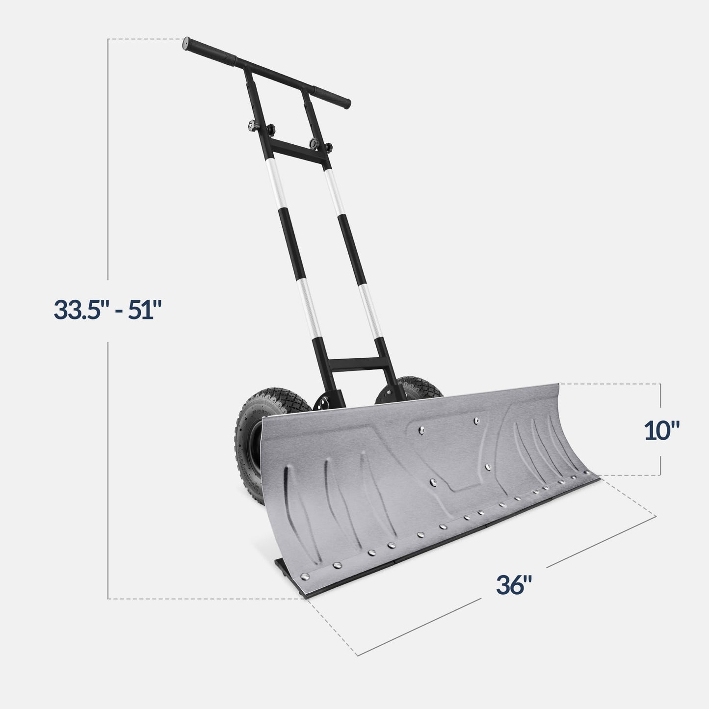 Best Choice Products 36in Galvanized Blade Heavy-Duty 2-Wheel Snow Pusher Hand Plow for Snow Removal w/Wheels, Adjustable Handle, Blade Angle - Silver