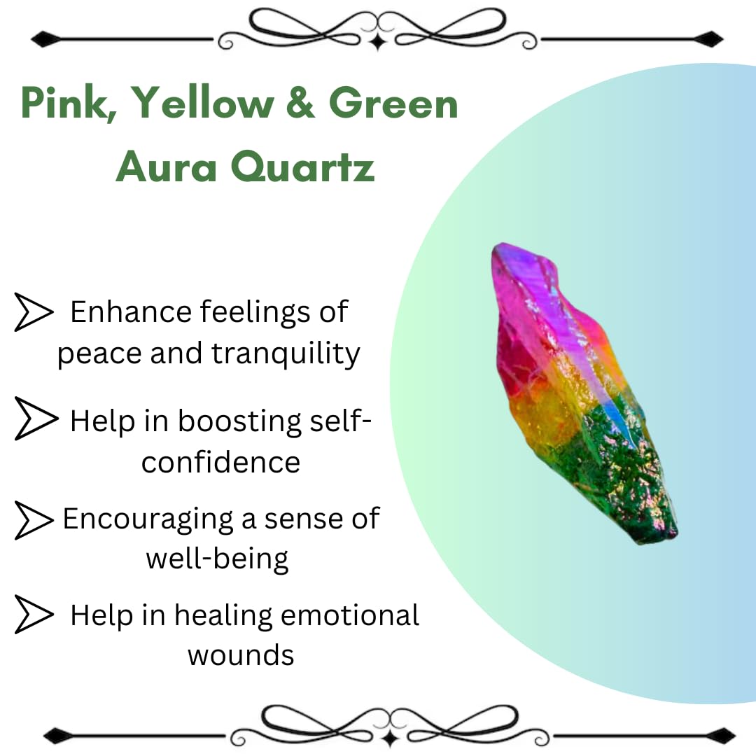 Crystals, Rocks, Jade, Crystals and Healing Stones, Witchcraft Supplies, Healing Crystals, Stones, Healing Stones, Rock Collection, Agate, Raw Stones (Pink-Yellow-Green Aura Quartz, 2 Pcs)