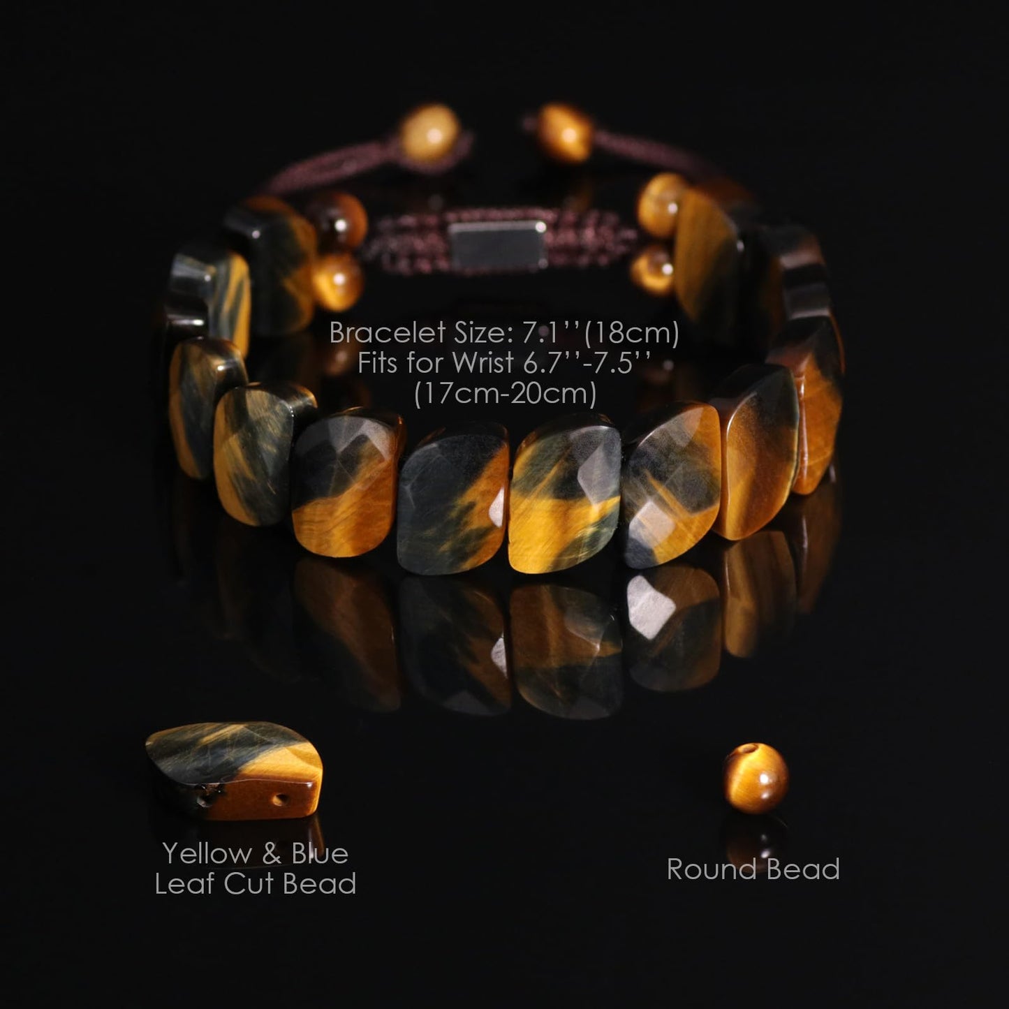 GALKCRST Mens Tiger Eye Bracelet, Unique Leaf Cut Yellow and Blue Tiger Eye Beads, Genuine Premuim Handmade Mens Beaded Bracelet, Grounding and Protection Energy Stone Bracelet for Him