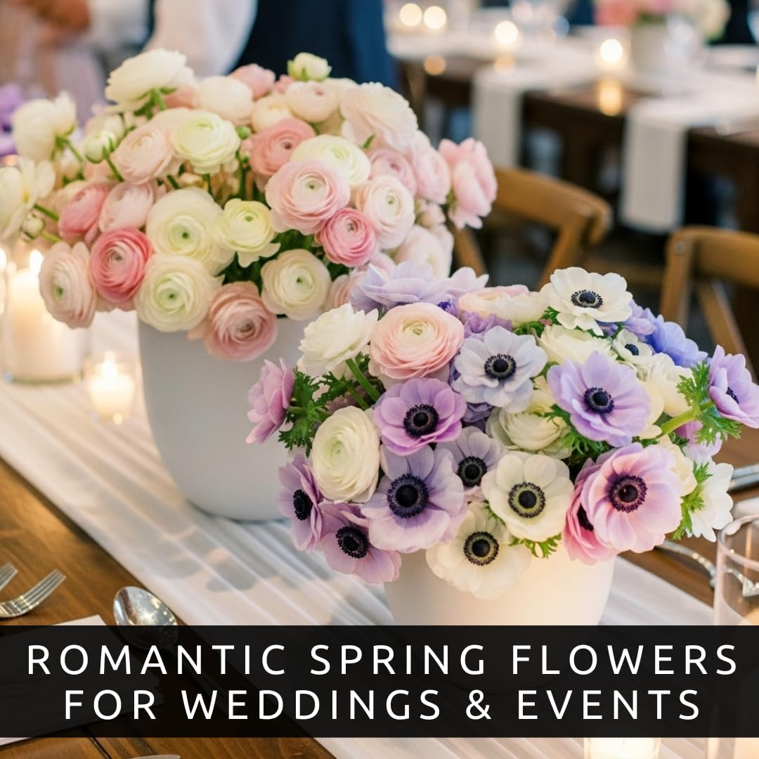 Pastel Ranunculus & Anemone Flower Bulb Mix – 50 Premium Bulbs for Planting | Romantic Light Colors | Easy to Grow Perennials for Garden Beds, Pots & Borders